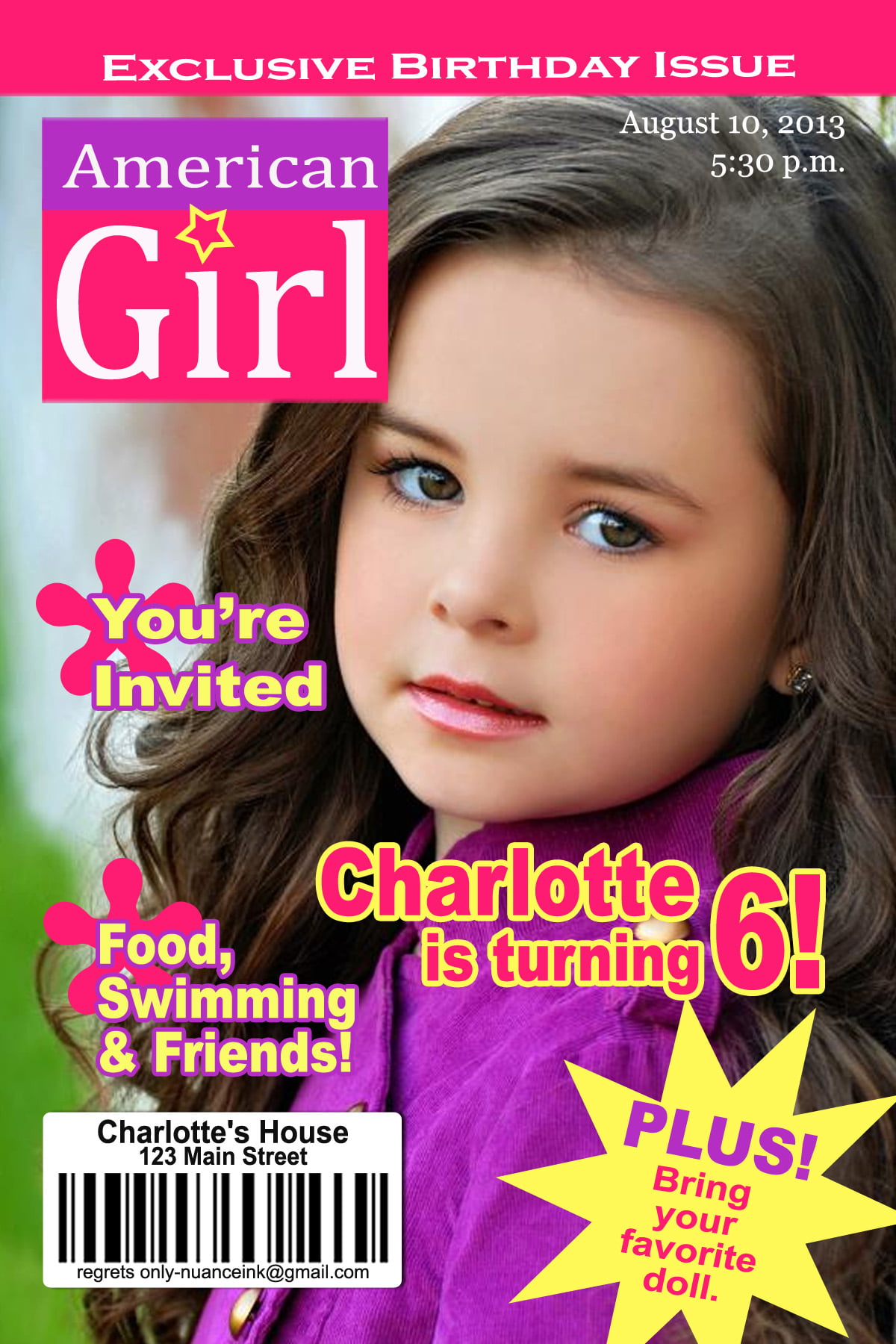 8 American Girl Doll Birthday Party Personalized Invitations With Photo Home Furniture And Diy