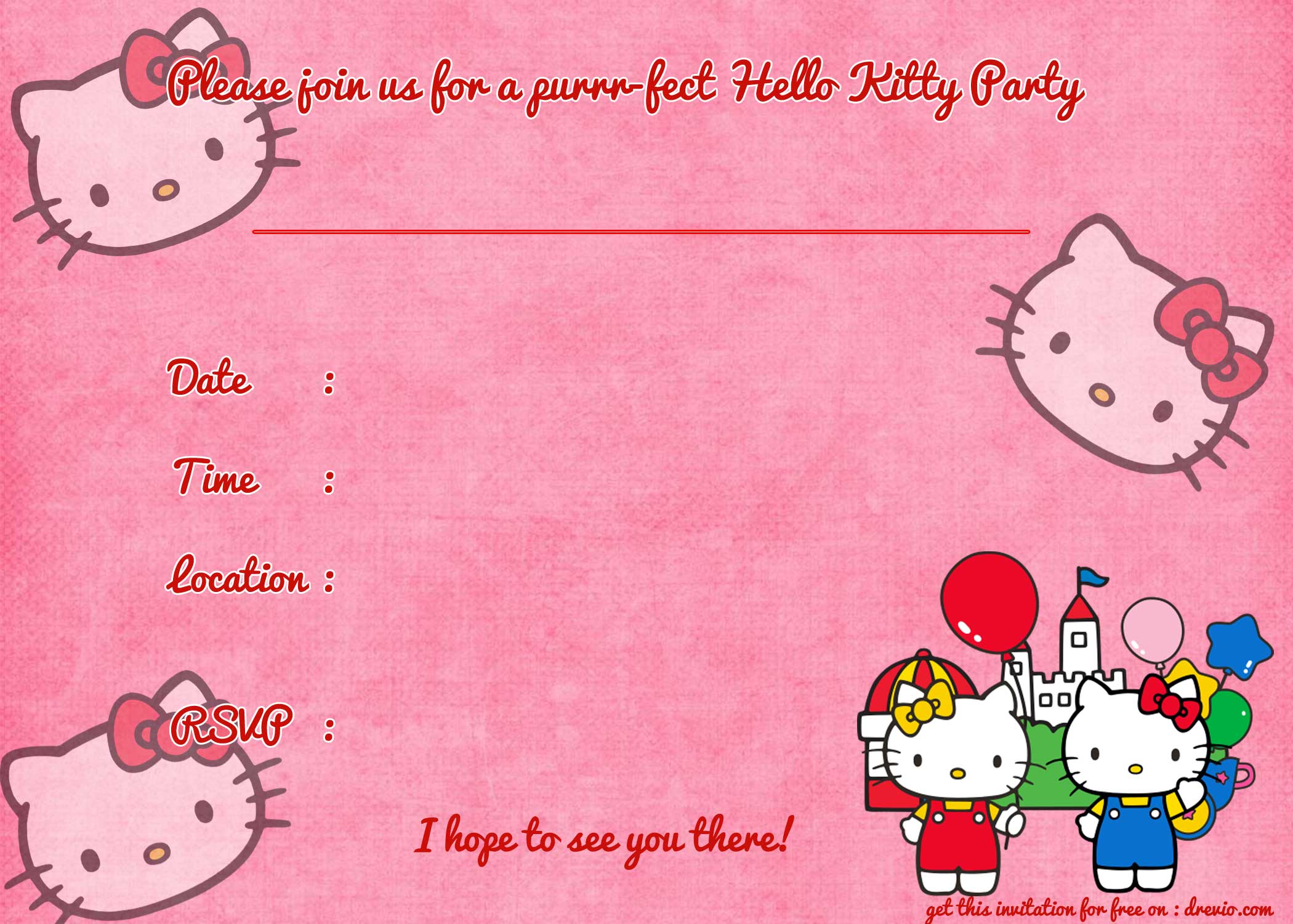 FREE Printable Hello Kitty Birthday Invitation Template Download