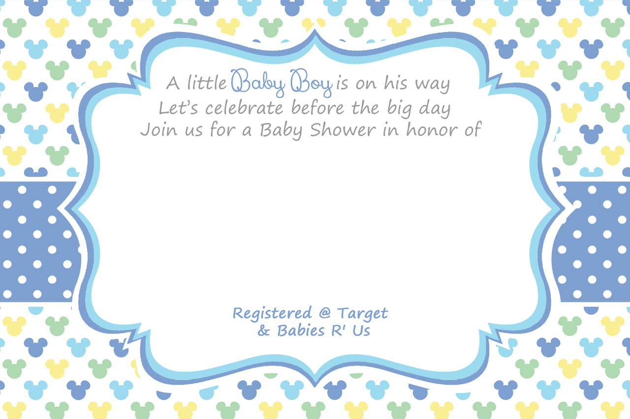 Blank Mickey Boy Baby Shower Invitation FREE Invitation Templates Drevio