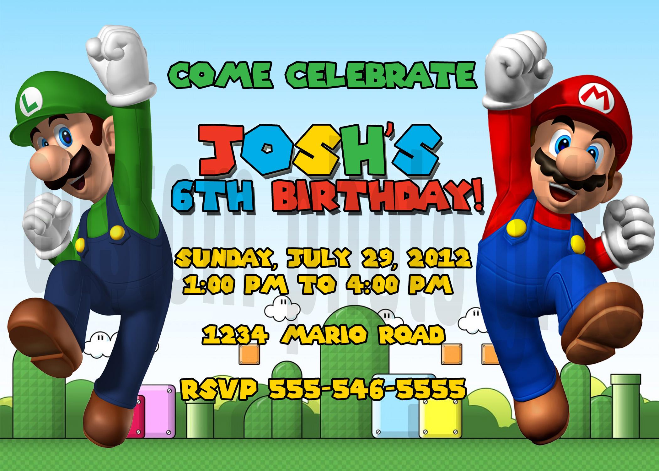 Free Template Super Mario Bros Birthday Invitations Printable FREE 