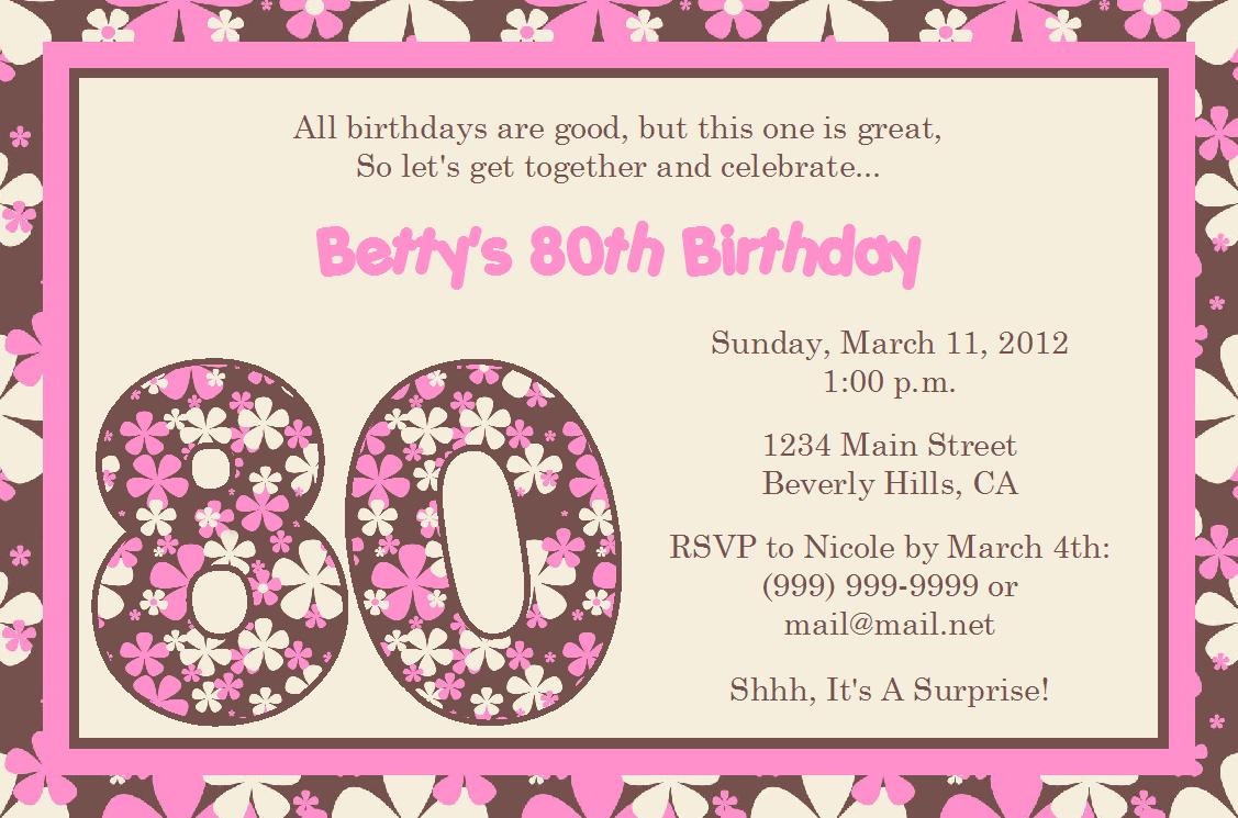 80th Birthday Party Invitations Templates FREE Invitation Templates