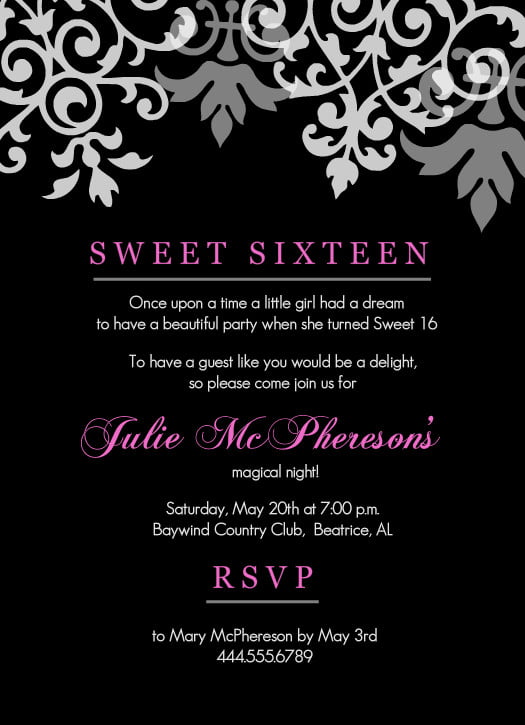 Sweet 16th Birthday Invitations Templates Free Printable FREE 