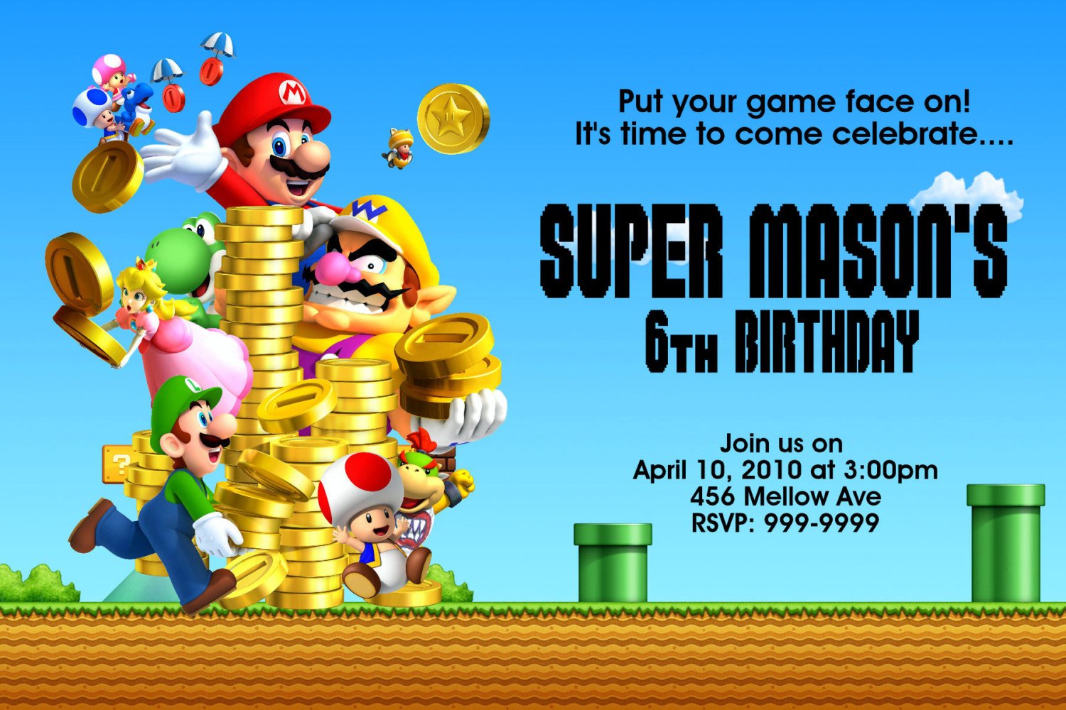 FREE Printable Super Mario Birthday Party Invitations Template