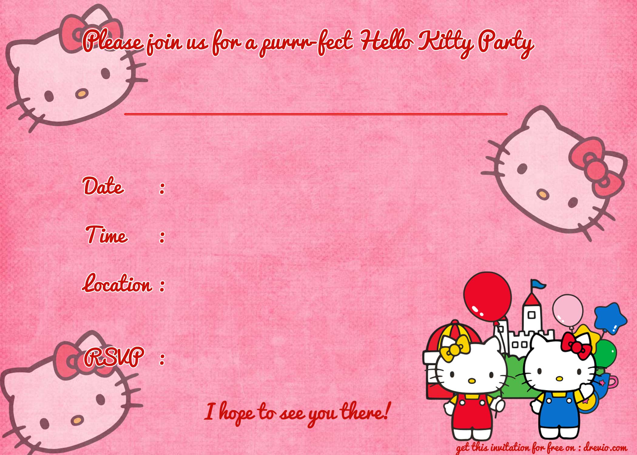 Printable Hello Kitty Birthday Invitation Template DREVIO