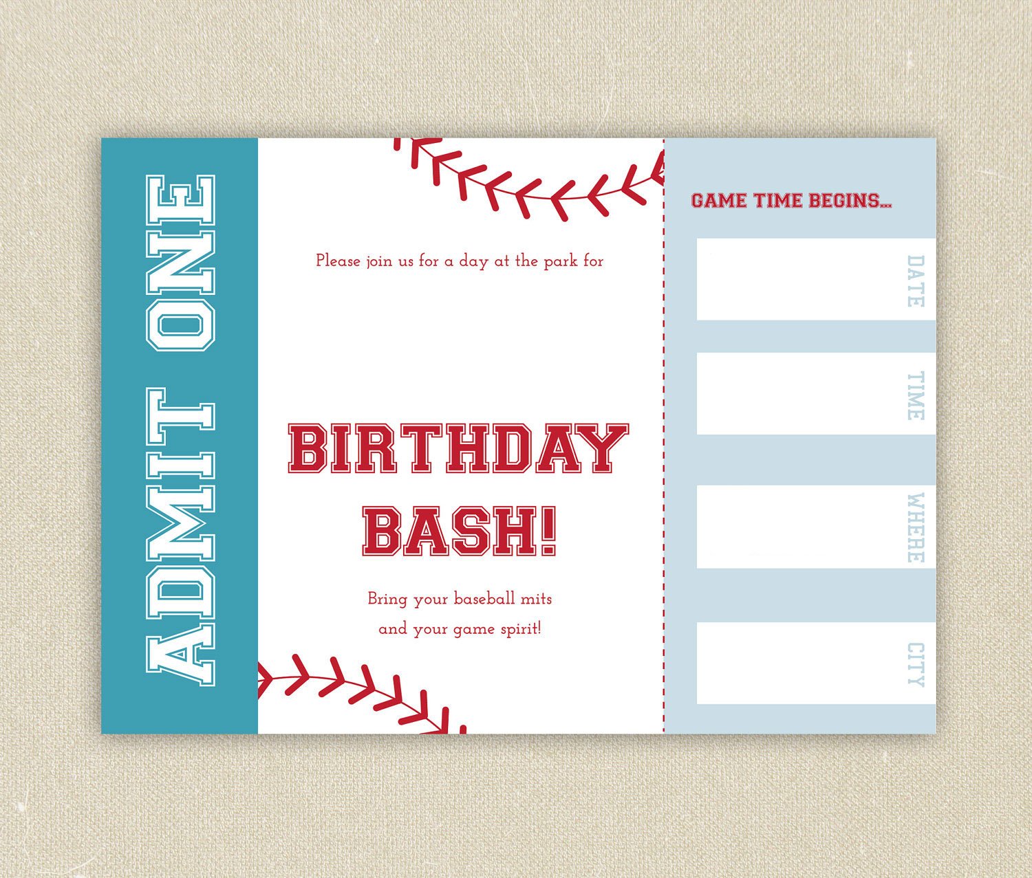 Free Baseball Ticket Birthday Invitation Template
