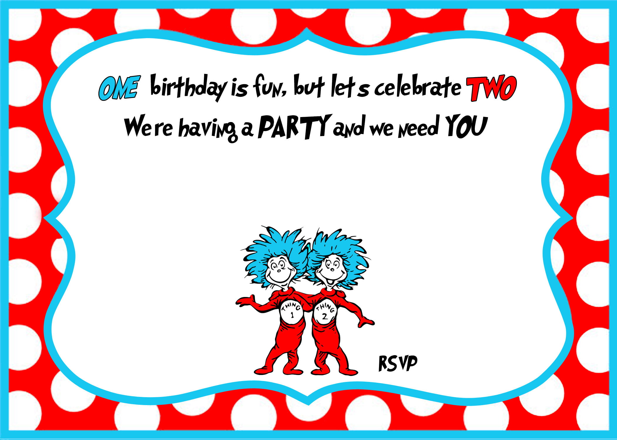 FREE Printable Dr Seuss Birthday Invitation Template For Twins 