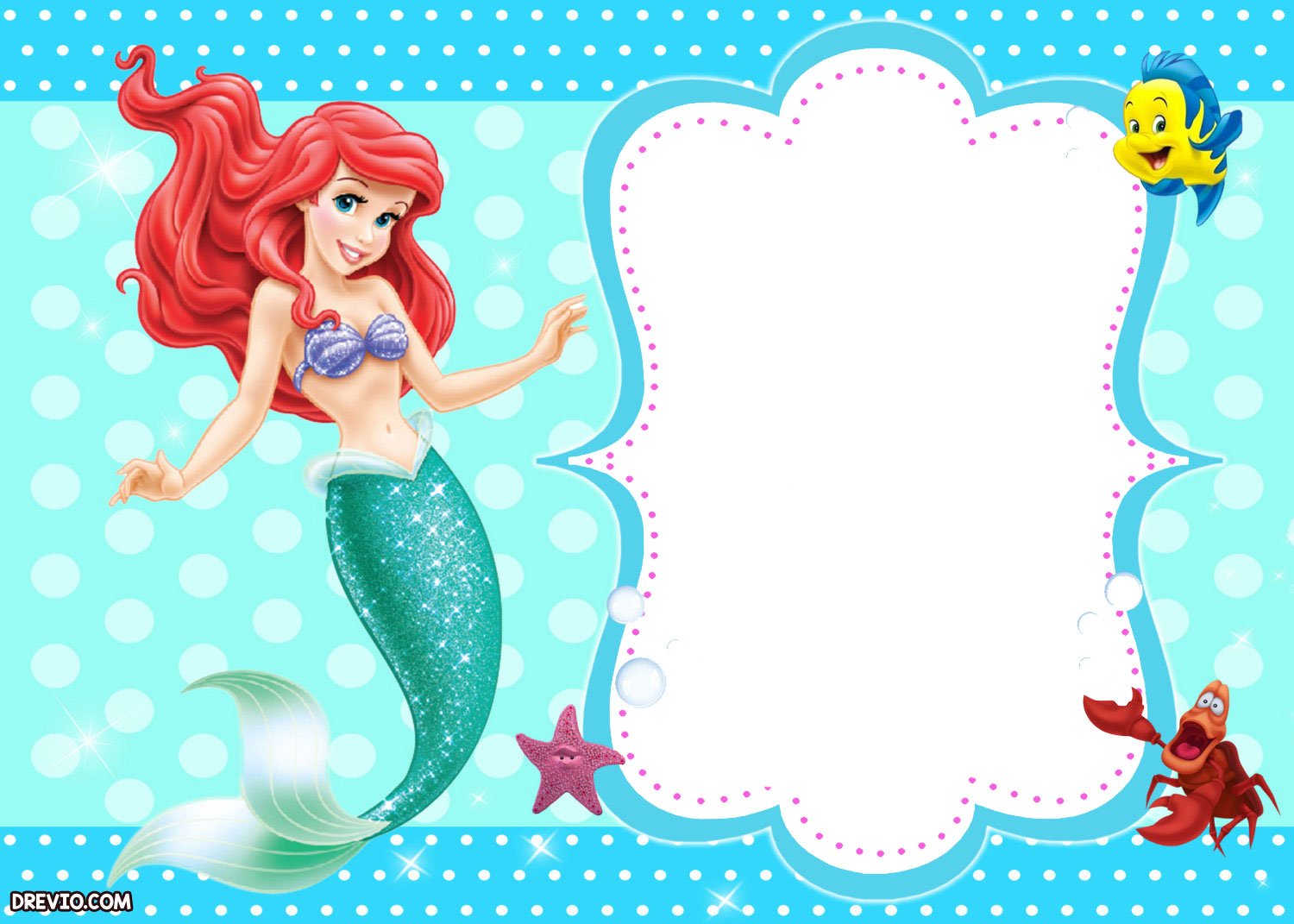 Updated! Free Printable Ariel the Little Mermaid Invitation Template
