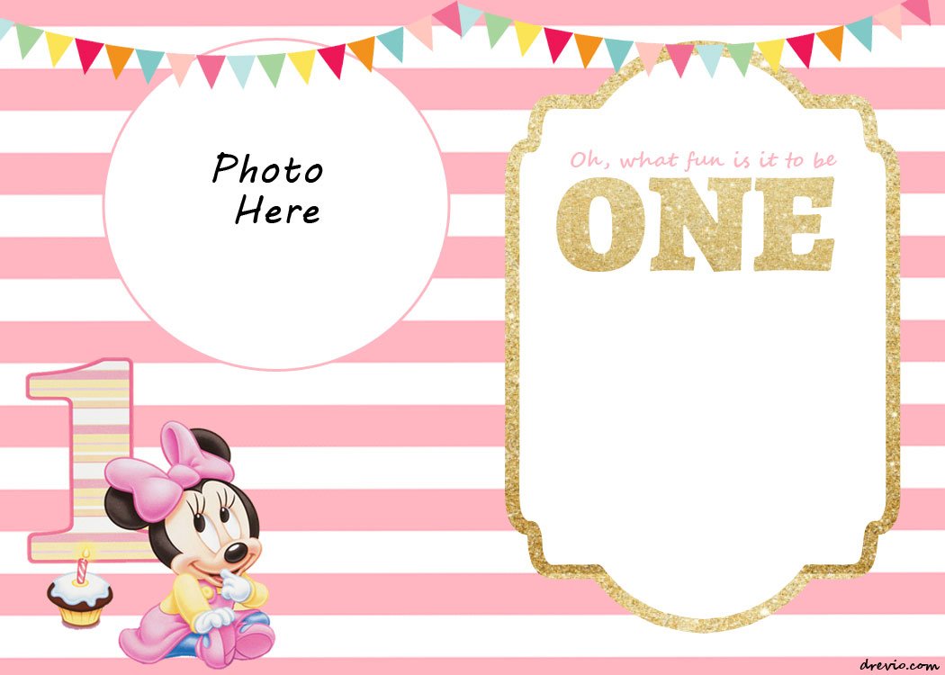 FREE Printable Minnie Mouse 1st Invitation Templates Download 