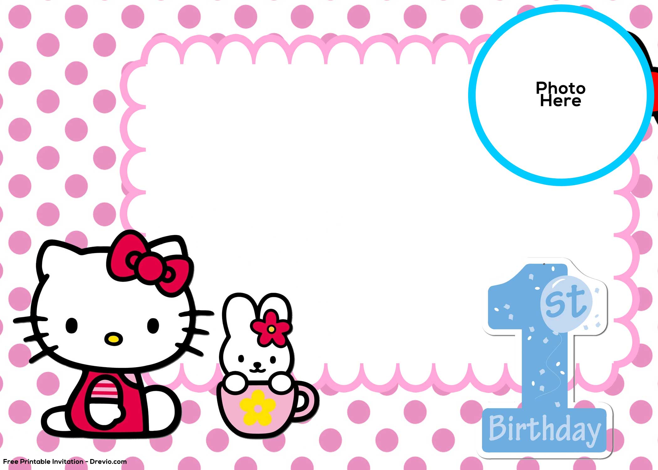 FREE Hello Kitty 1st Birthday Invitation Template Download Hundreds