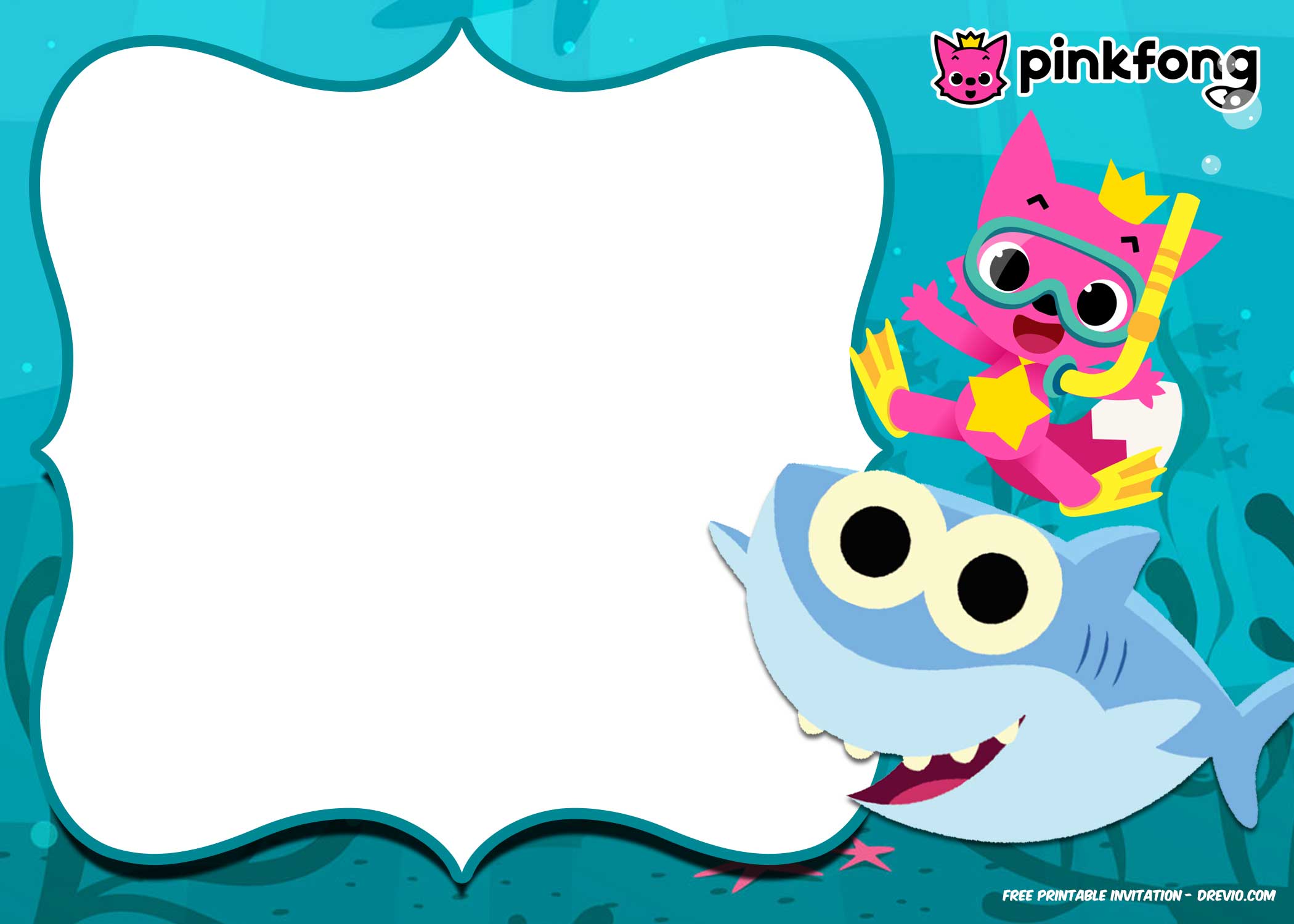 FREE Printable Baby Shark Pinkfong Birthday Invitation Template 