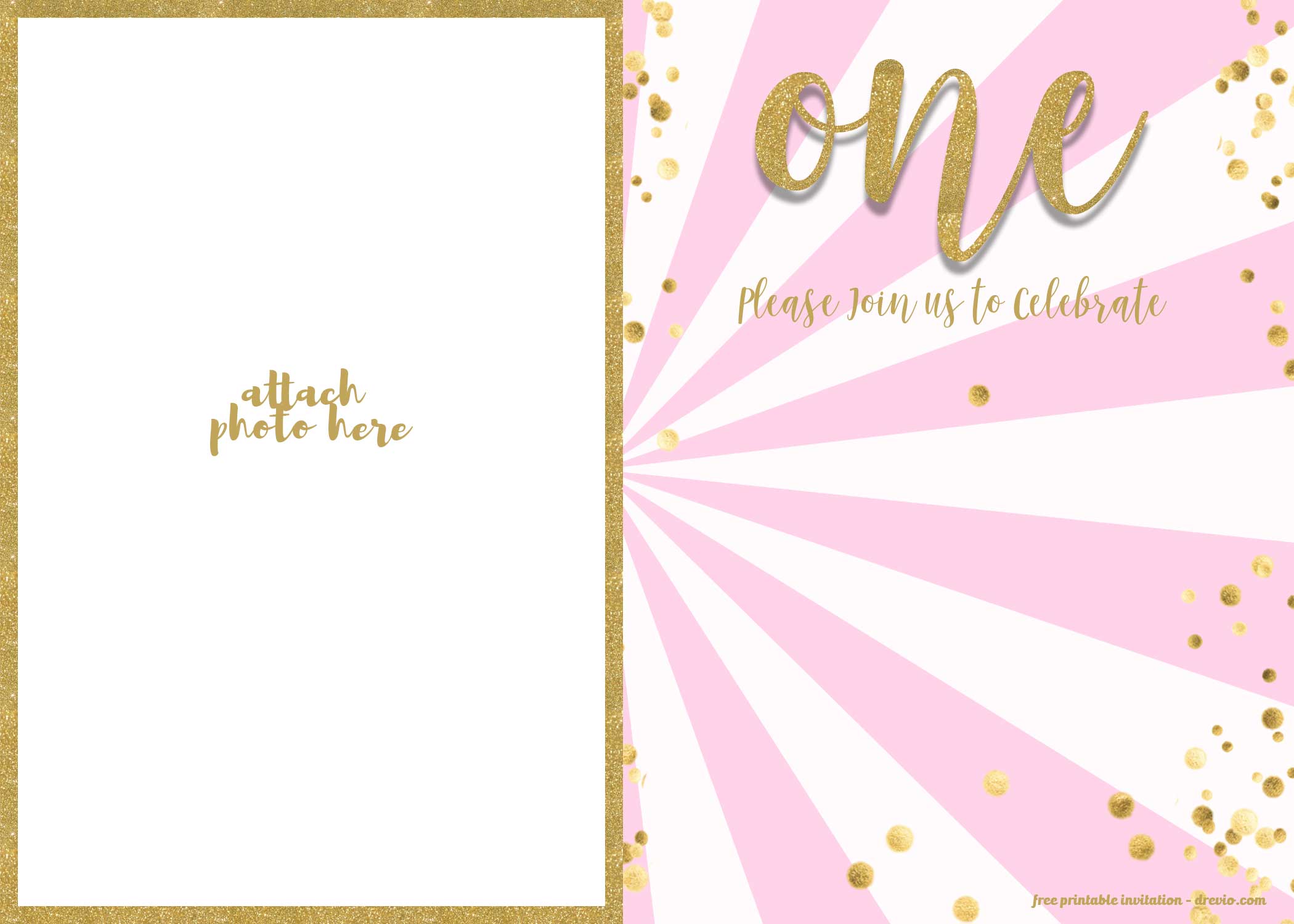 FREE 1st Birthday Invitation Pink And Gold Glitter Template Download Hundreds FREE PRINTABLE