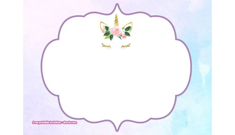 free printable head cute unicorn pastel invitation template free