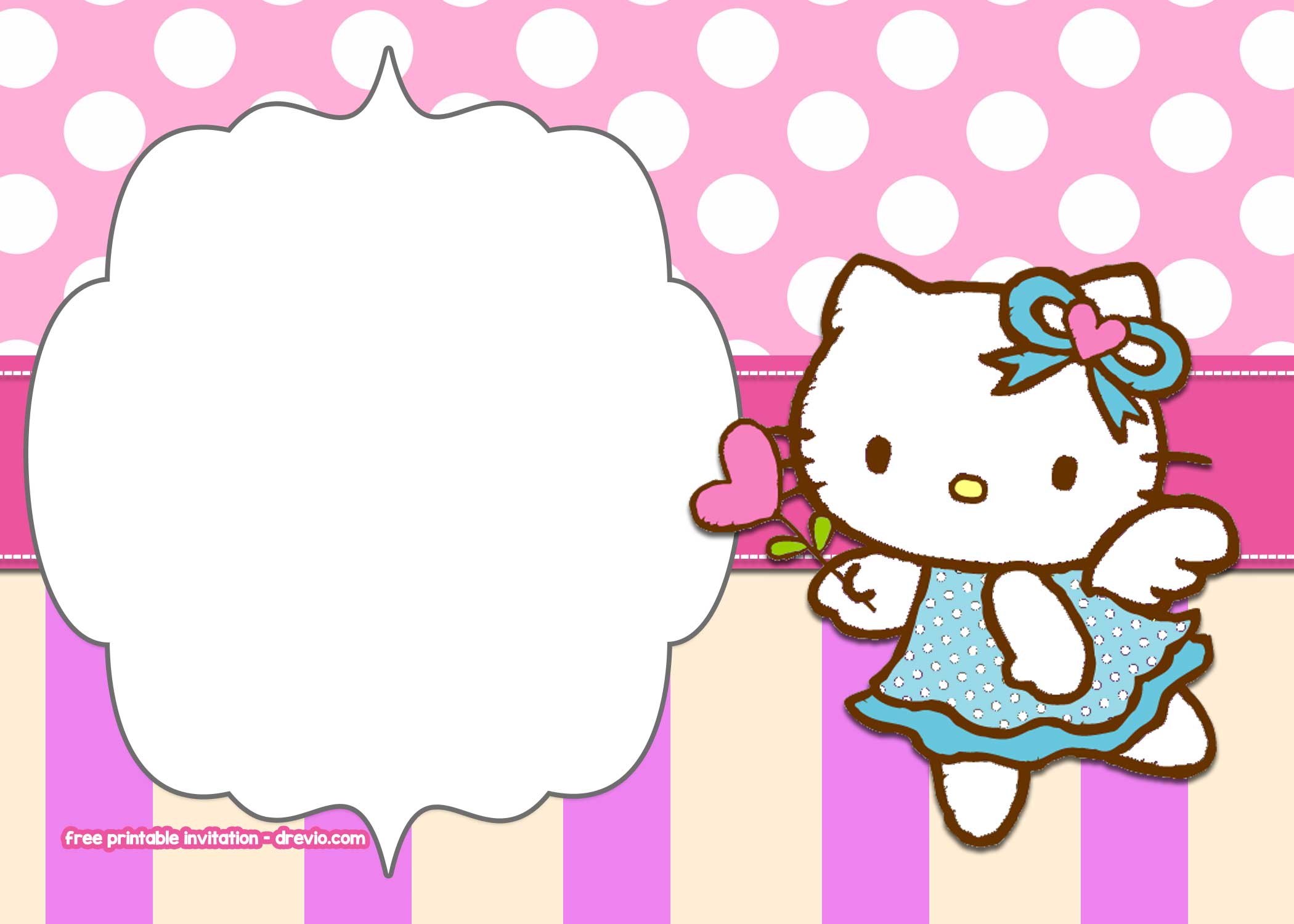 FREE Printable Hello Kitty Pink Polka Dot Invitation Templates | DREVIO