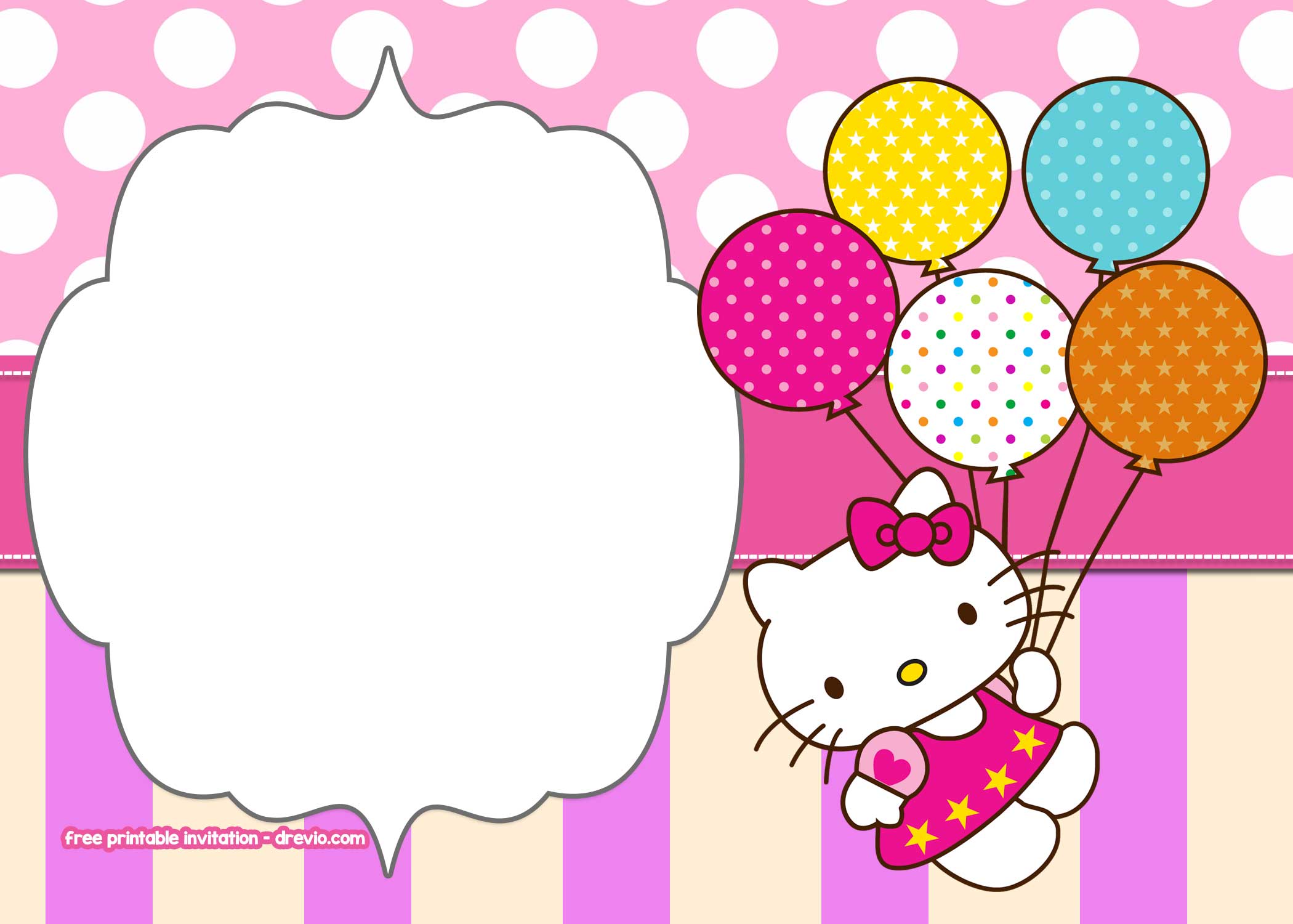 FREE Printable Hello Kitty Pink Polka Dot Invitation Templates | DREVIO