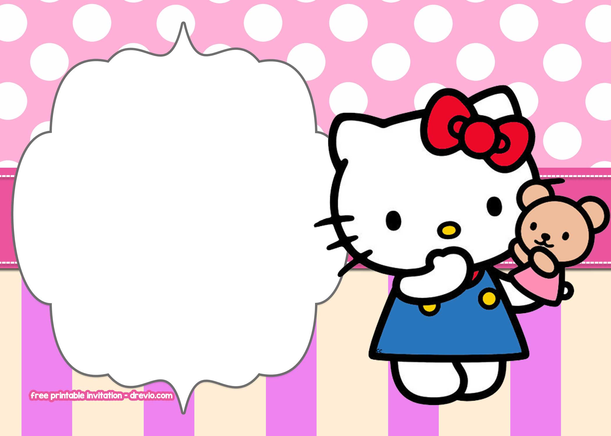 free printable hello kitty pink polka dot invitation