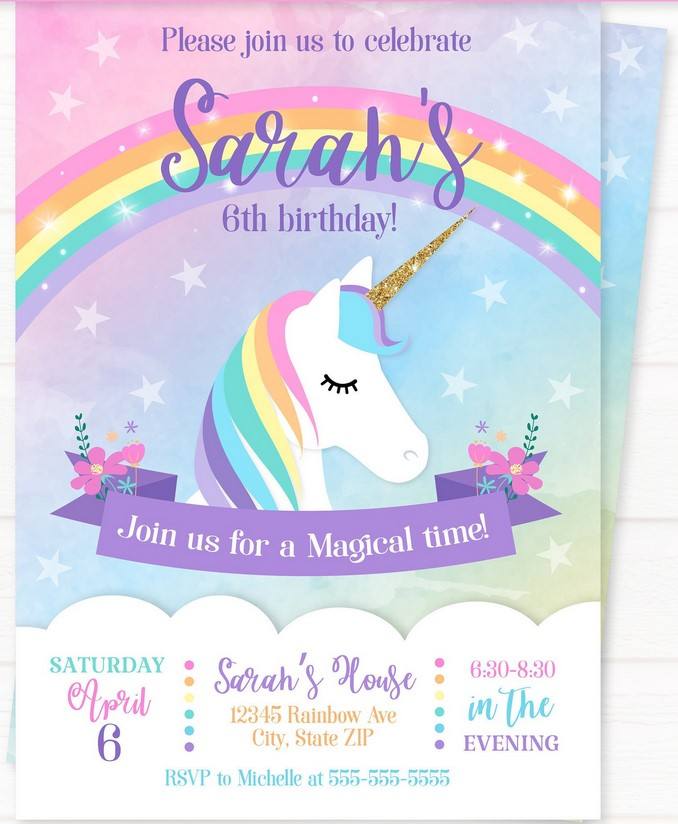 Sweet Party with Rainbow Unicorn Invitation Template – FREE Printable