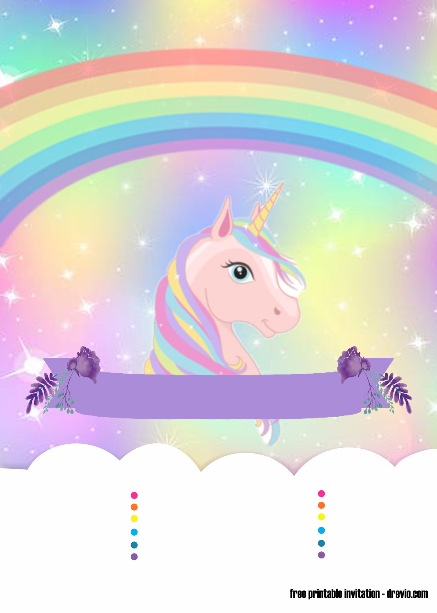 sweet party with rainbow unicorn invitation template