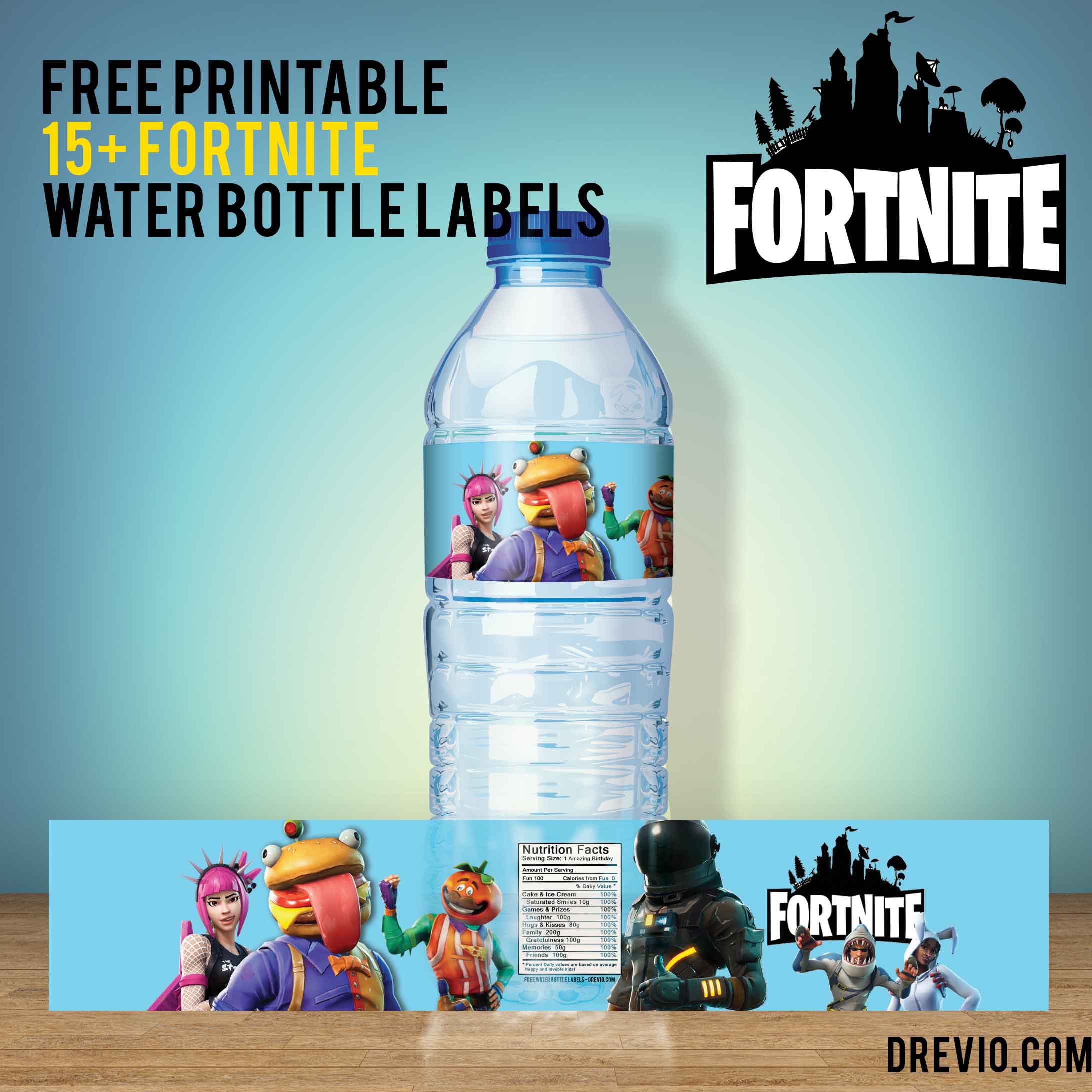 15 FREE Fortnite Water Bottle Labels Download Hundreds FREE PRINTABLE Birthday Invitation