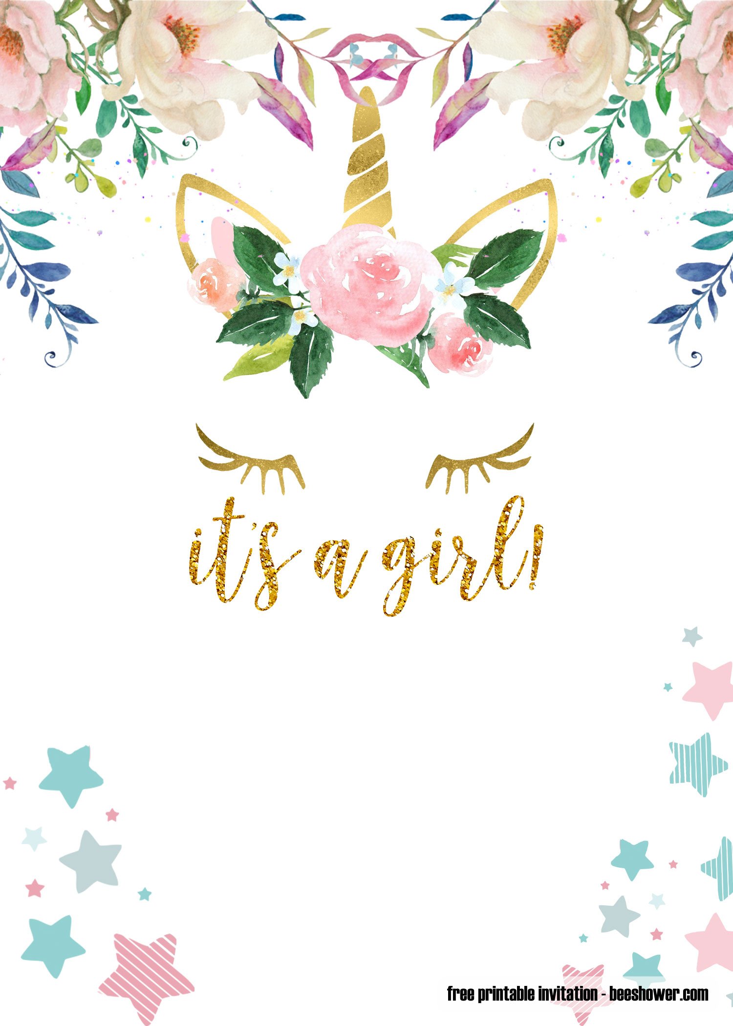 FREE Pink And Gold Unicorn Templates For Baby Shower Download