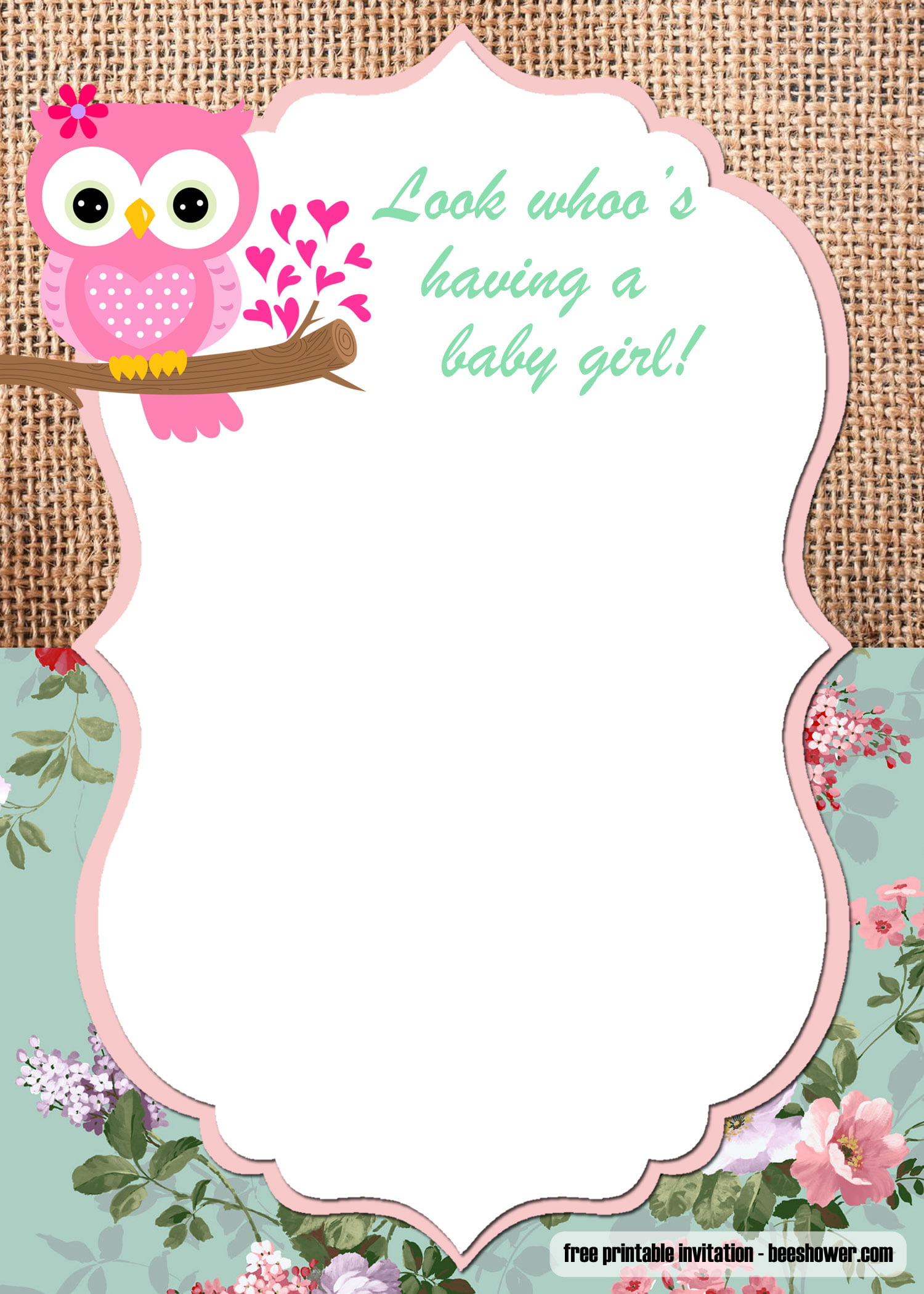 Free Printable Girl Owl Baby Shower Invitations