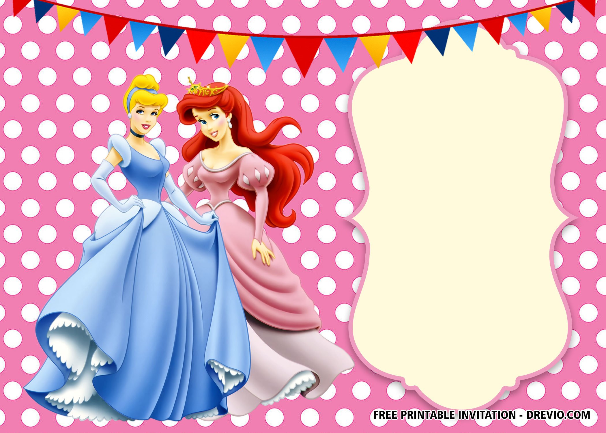 FREE Printable Disney Princess Polkadot Invitation Templates | DREVIO