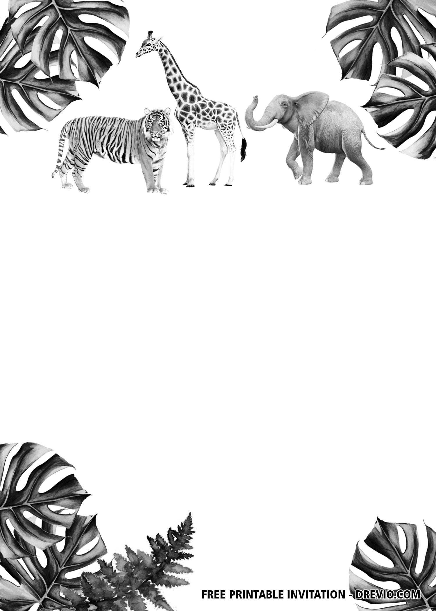 FREE Jungle Safari Black and White Invitation Templates ...