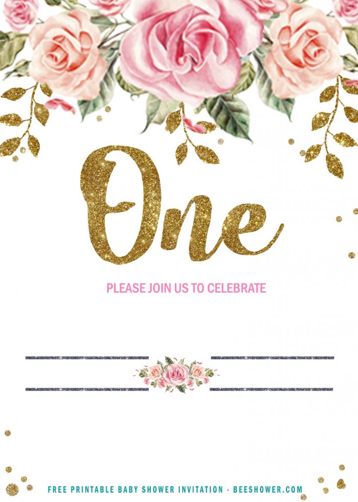 FREE Floral Blush and Pink One Birthday Invitation Templates | DREVIO