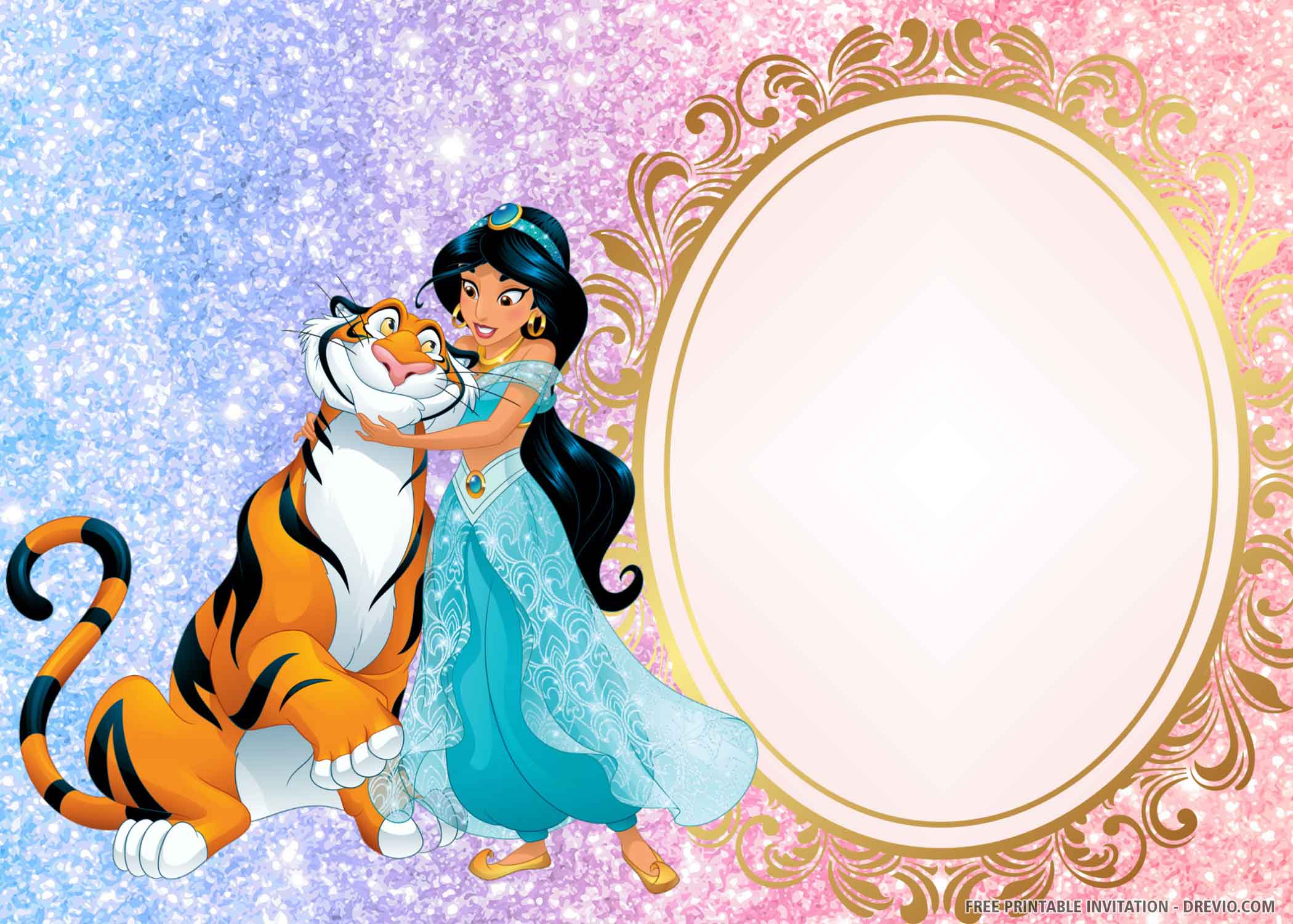  FREE PRINTABLE Princess Jasmine Birthday Invitation Template