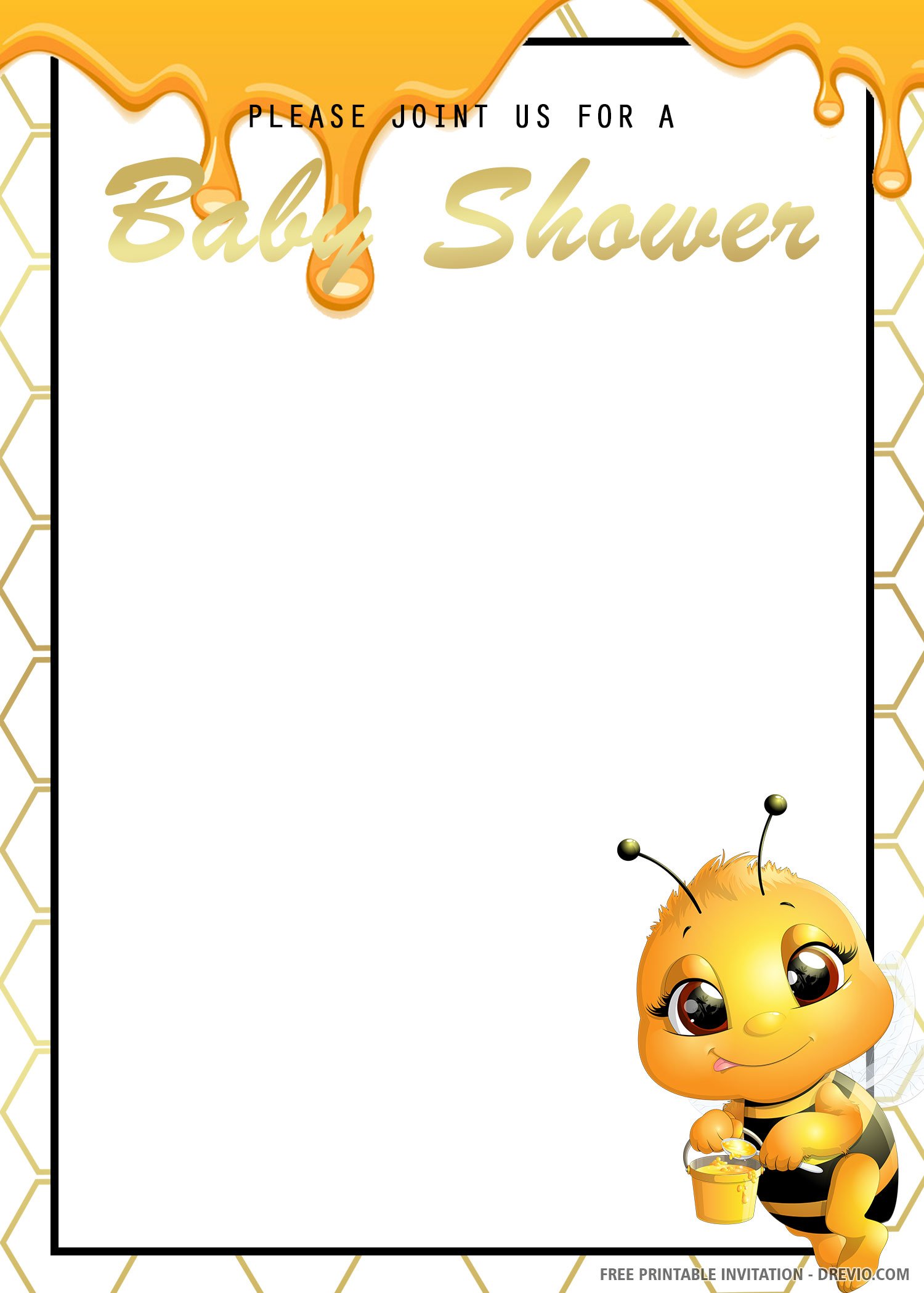 (FREE PRINTABLE) Bee Honey Baby Shower Invitation Template DREVIO