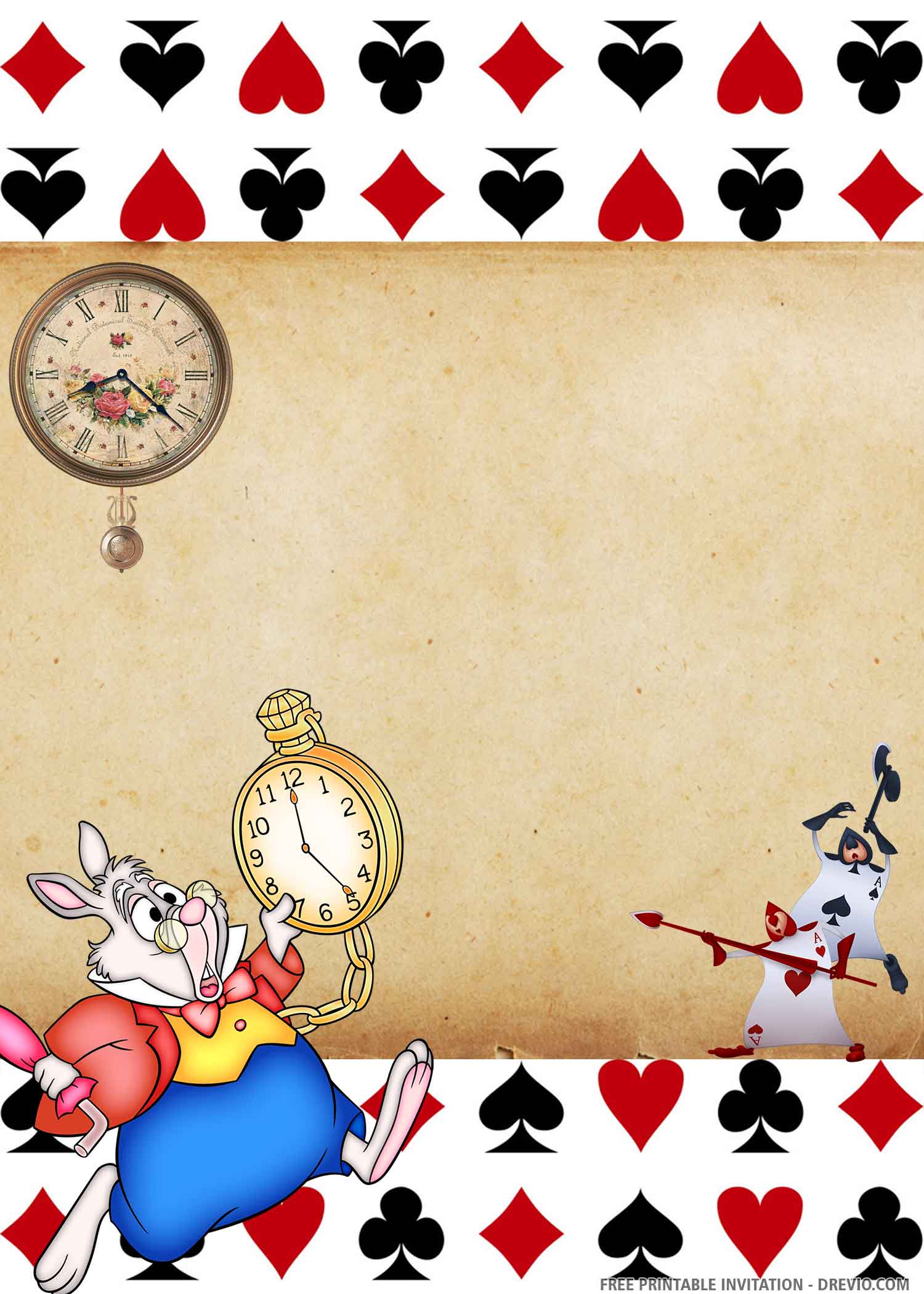 (FREE PRINTABLE) Alice in the Wonderland Birthday Invitation