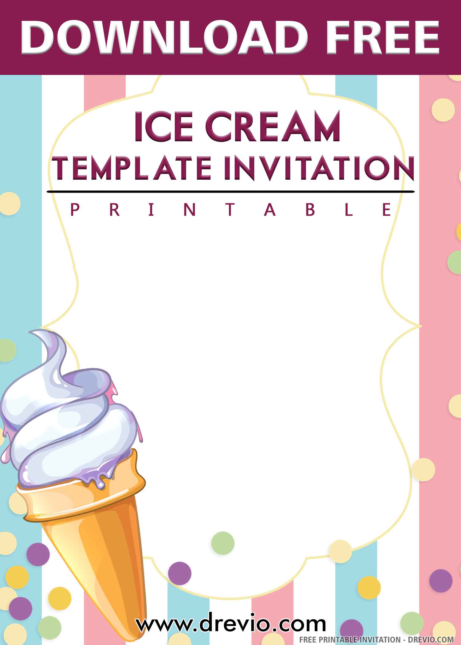  FREE PRINTABLE Ice Cream Birthday Invitation Templates Download