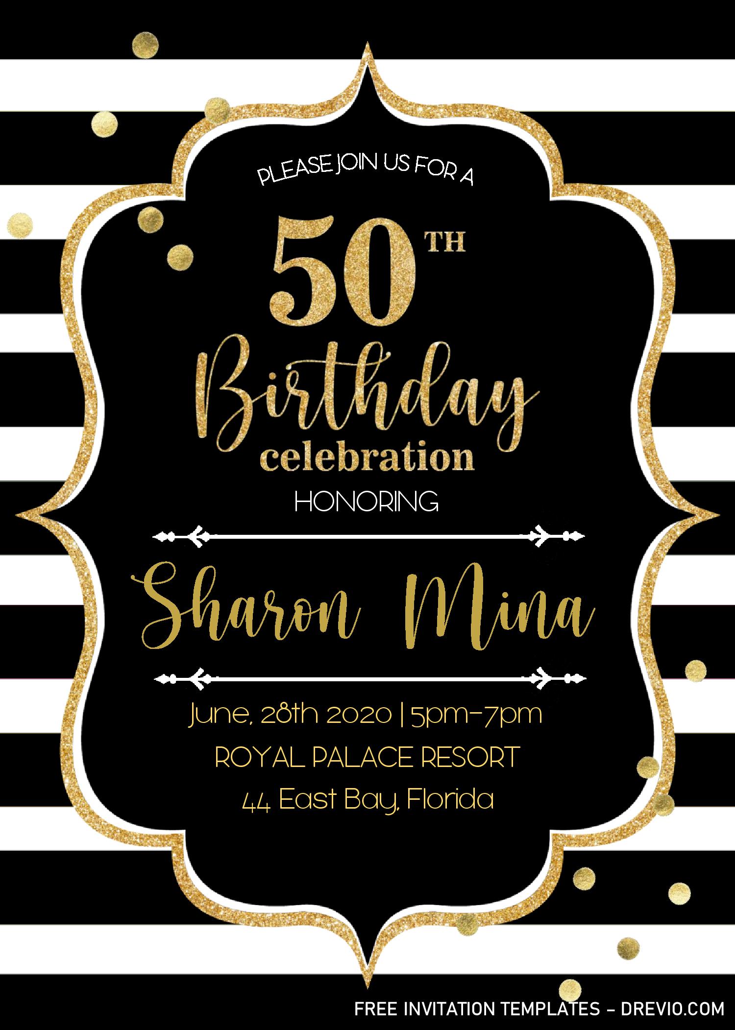 Black And Gold 50th Birthday Invitation Templates Editable With MS Word Download Hundreds 