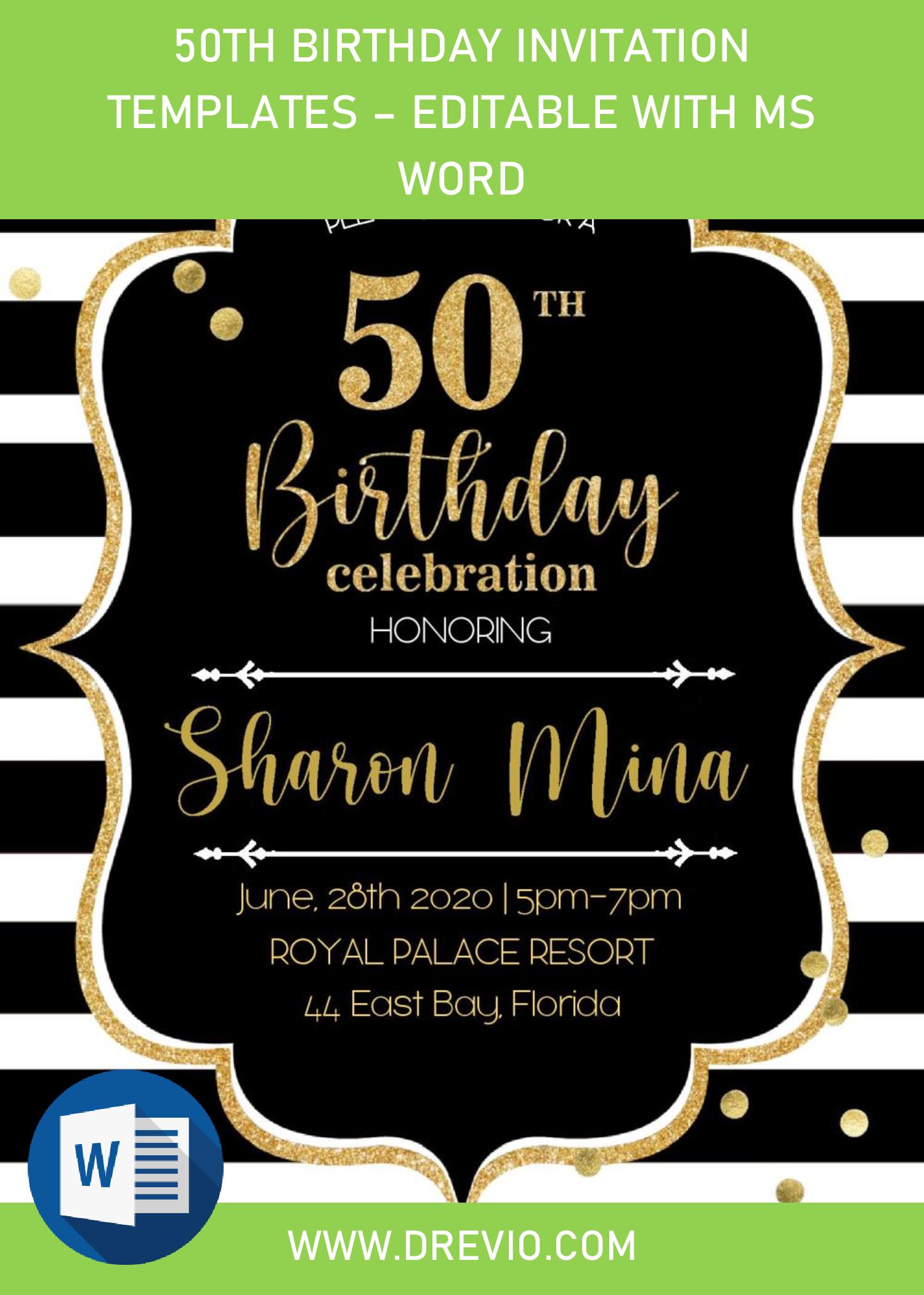 Black And Gold 50th Birthday Invitation Templates Editable With MS 