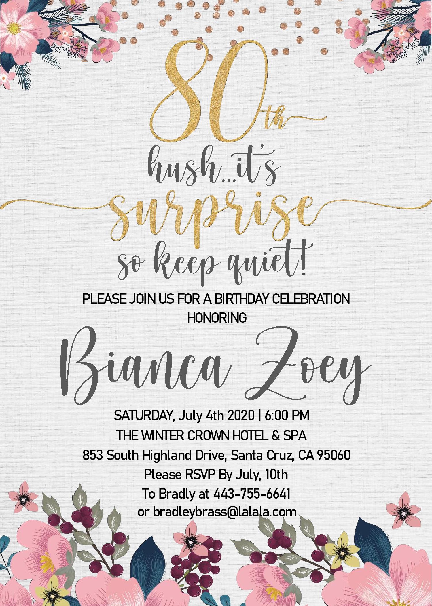 Free 80Th Birthday Invitation Templates