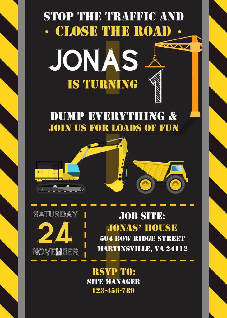 Construction Birthday Invitation Templates Editable With MS Word