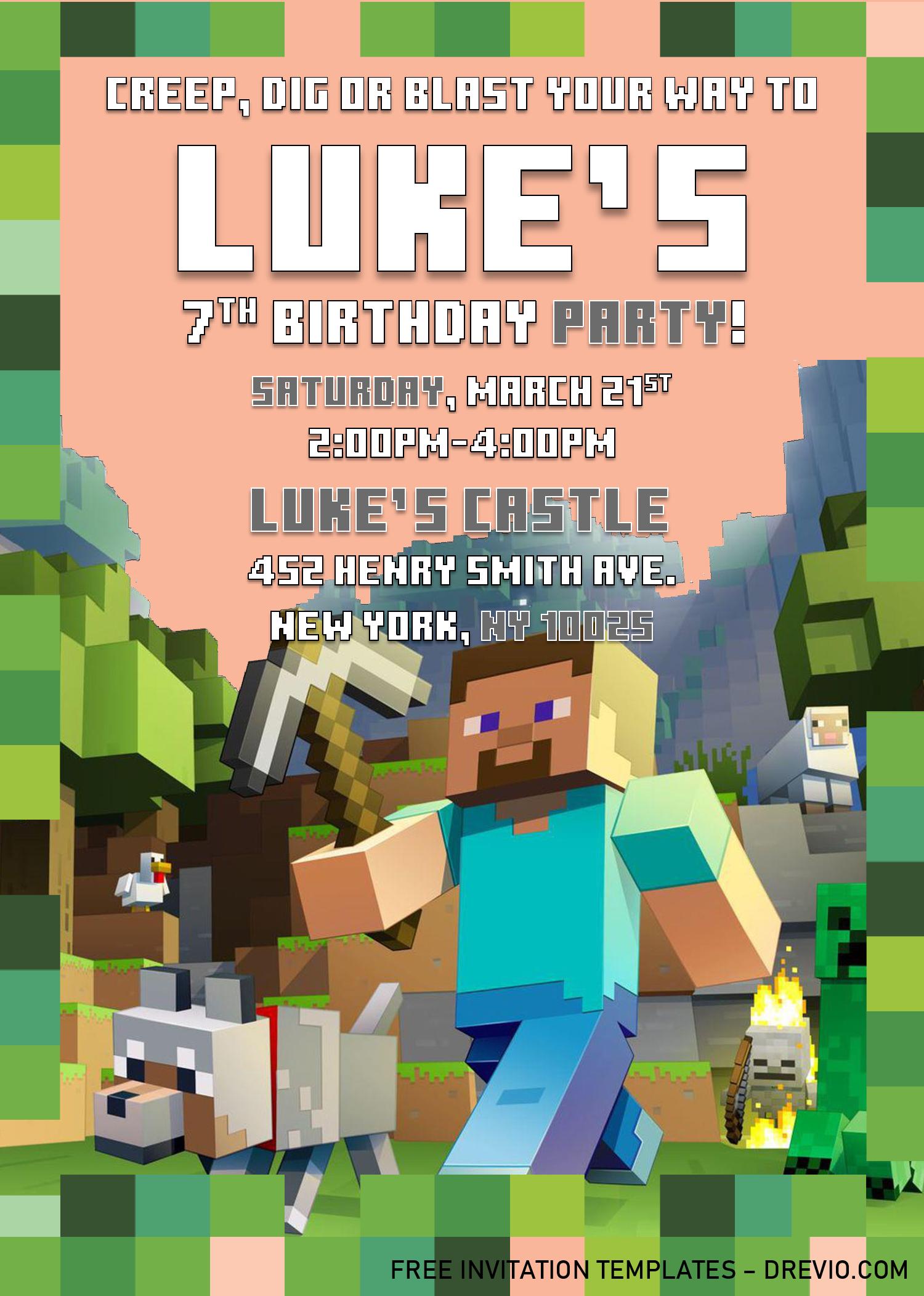 Minecraft Birthday Invite Template