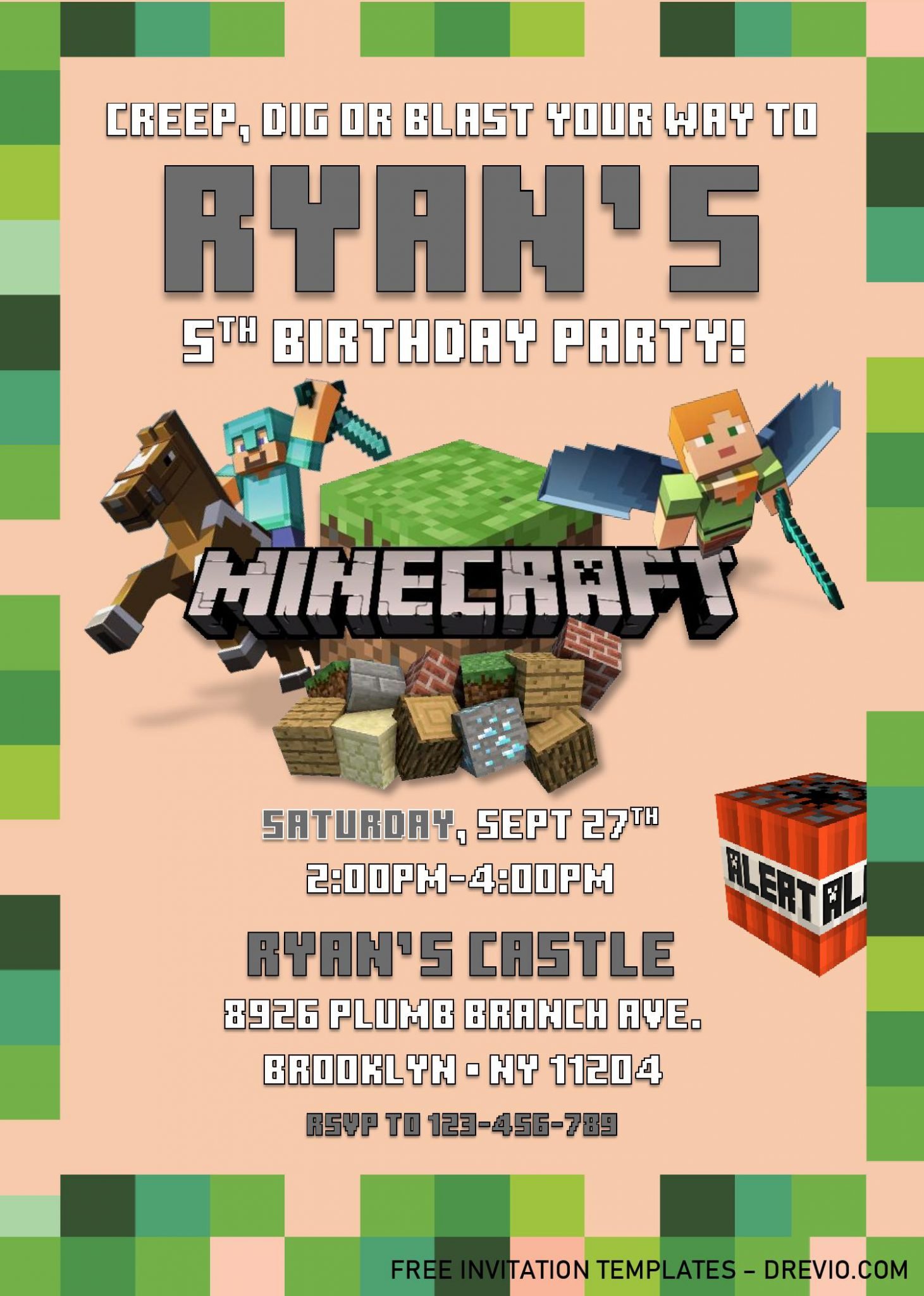 Minecraft Birthday Invitation Templates Editable With MS Word Download Hundreds FREE