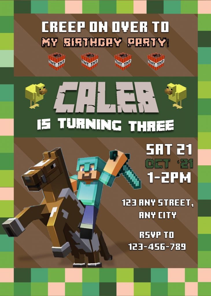 Minecraft Birthday Invitation Templates Editable With MS Word Download Hundreds FREE