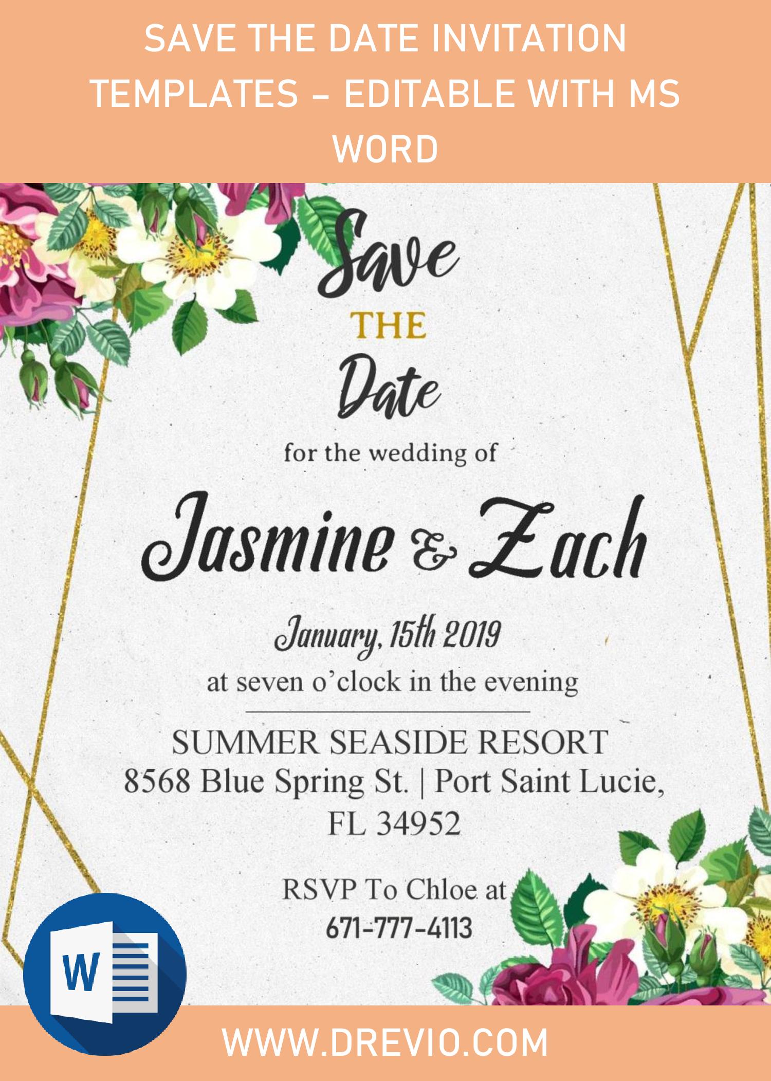 Save The Date Invitation Templates Editable With MS Word DREVIO