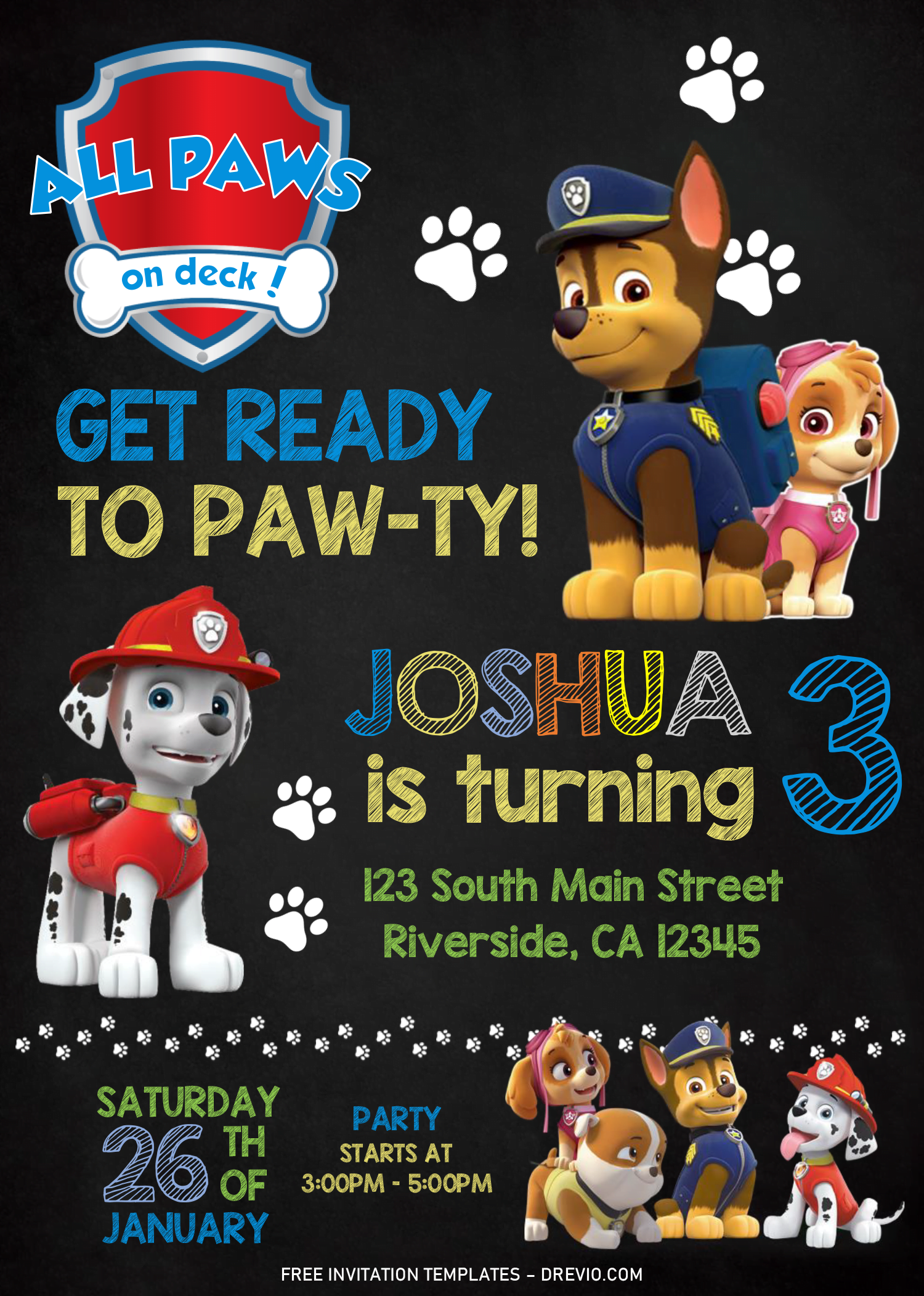 FREE Chalkboard PAW Patrol Invitation Templates Editable With MS Word Download Hundreds FREE