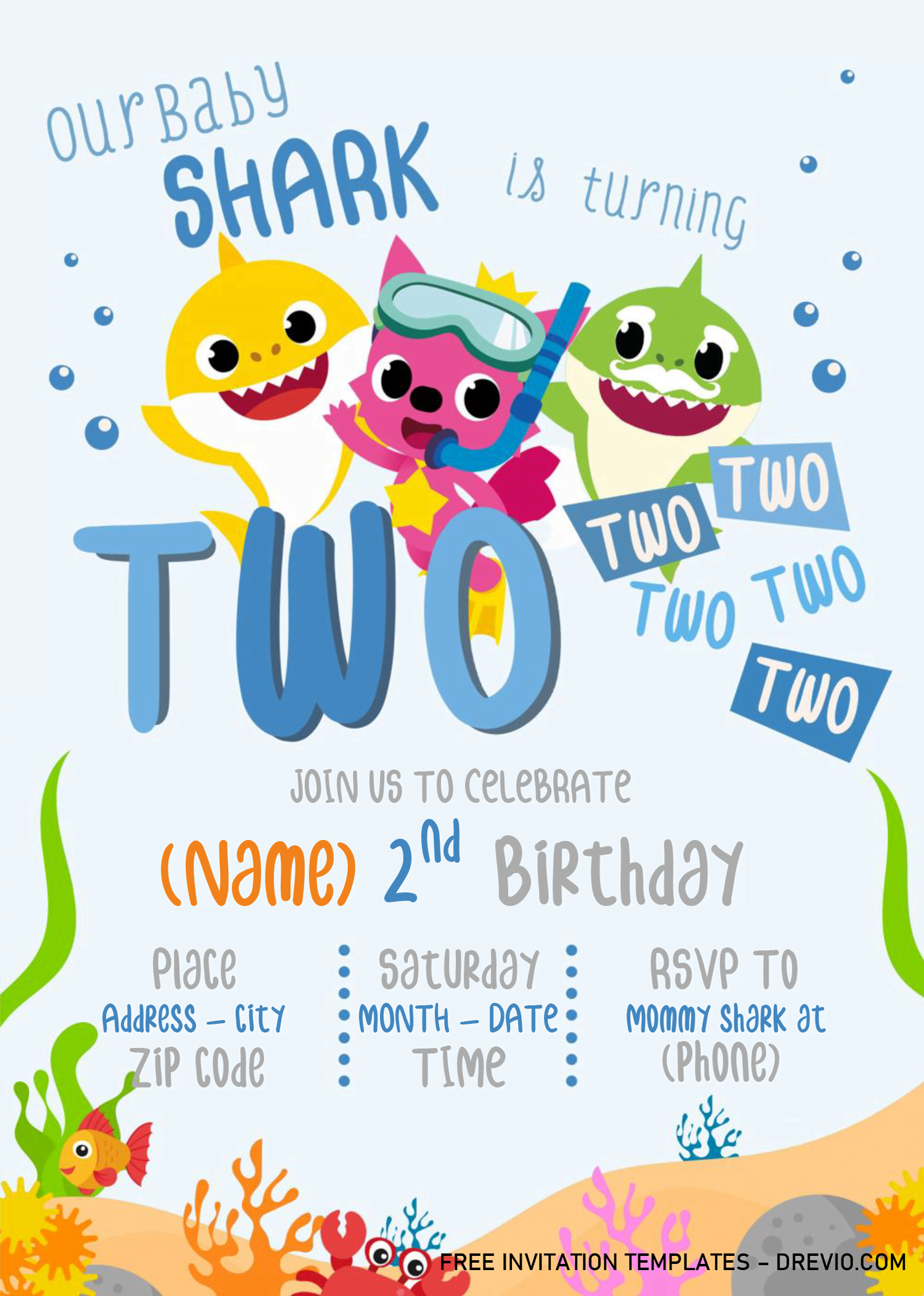 Baby Shark E Rev Download Hundreds Free Printable Birthday Invitation Templates Media