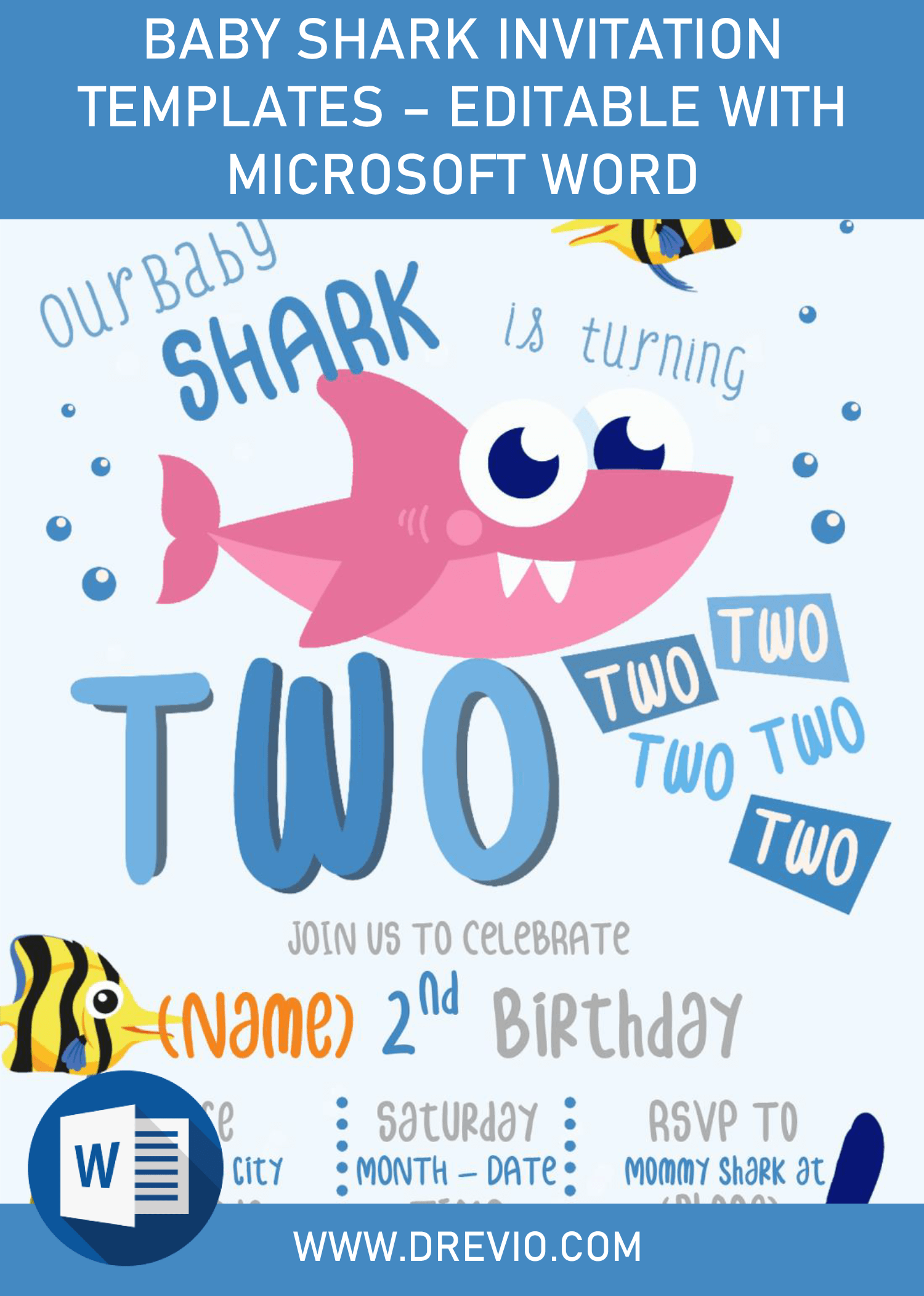 Baby Shark Invitation Templates Editable With Microsoft Word 