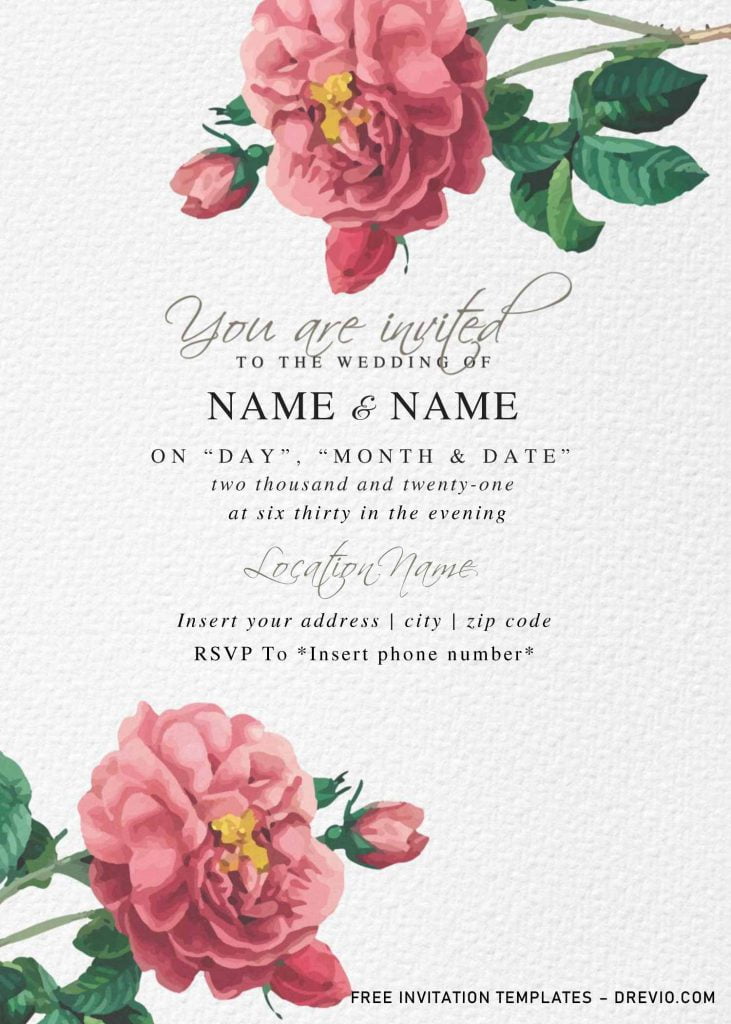 Free Botanical Floral Wedding Invitation Templates For Word | Download ...