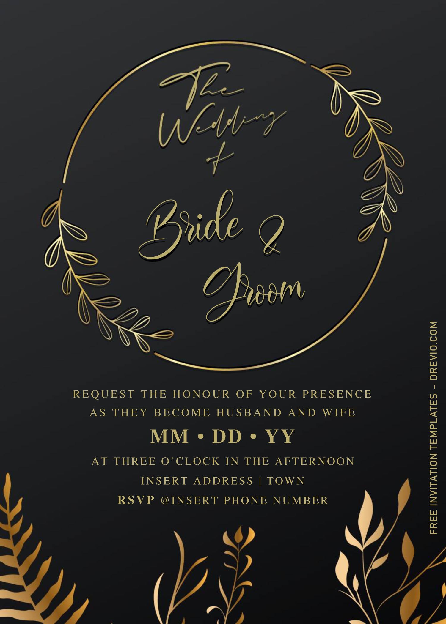Black And Gold Wedding Invitations Templates