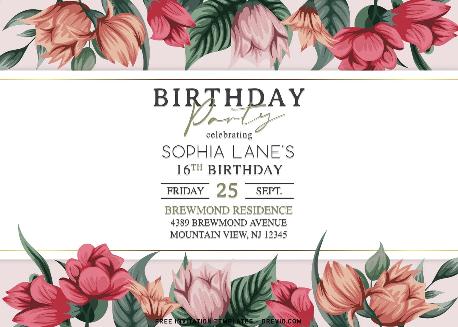 Sweet 16 Boho Dusty Pink Floral 16th Birthday Invitation