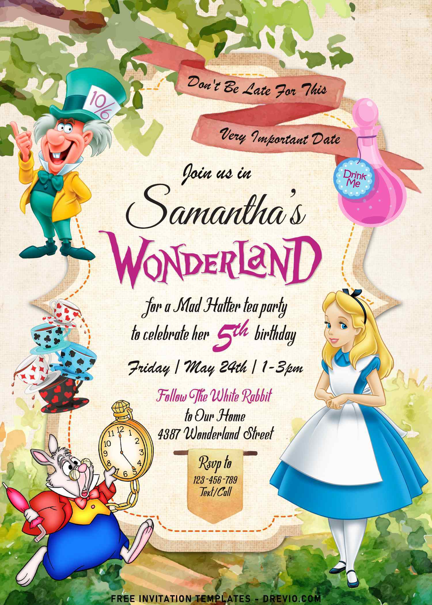 Alice In Wonderland Birthday Party Invitations Printable Free ...