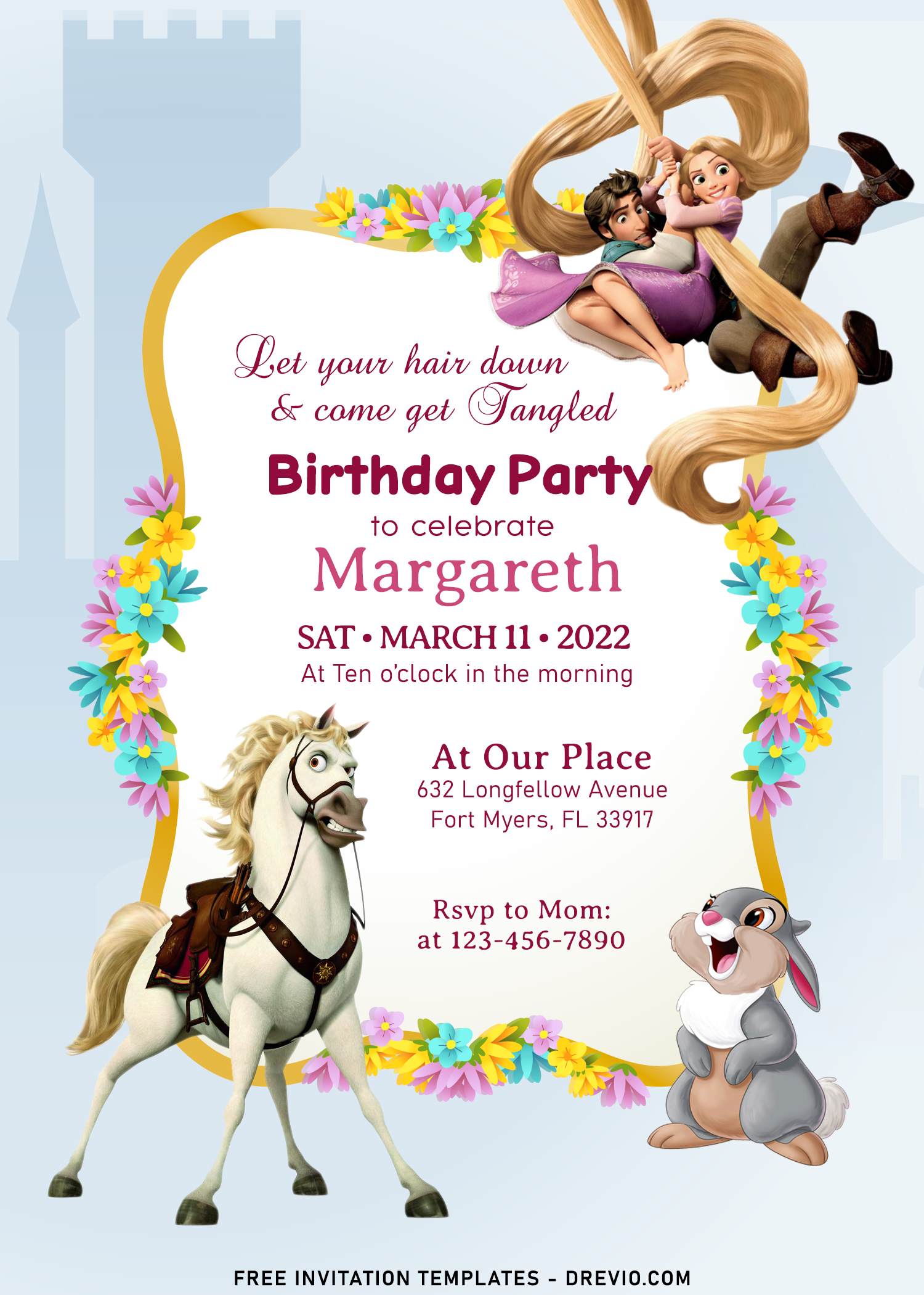 Tangled Rapunzel Invitation, Disney Princess, Kid's Birthday Party Invite,  Birthday Invitation 