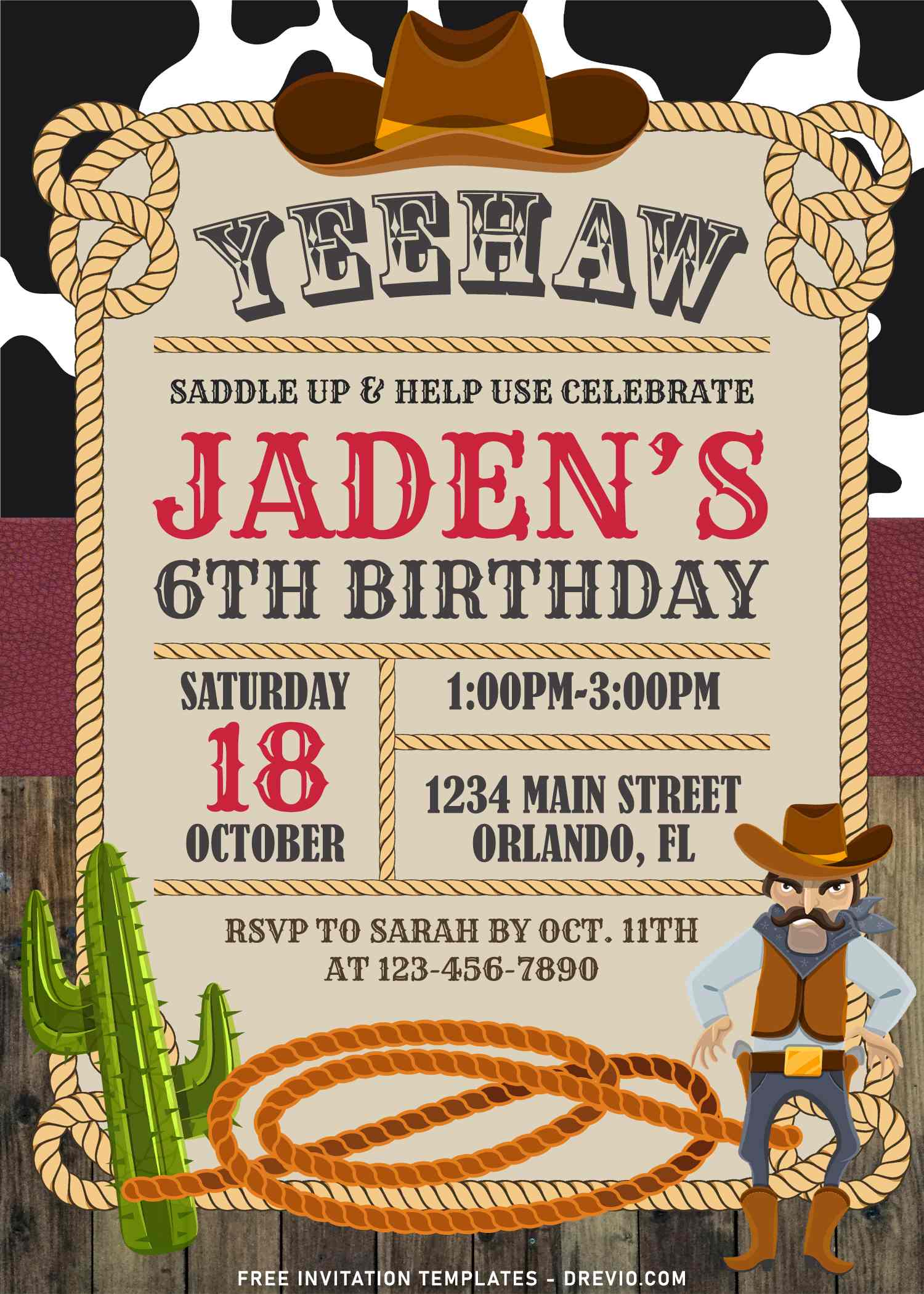 Watercolor Cowboy Birthday Invitation / Western -  Australia