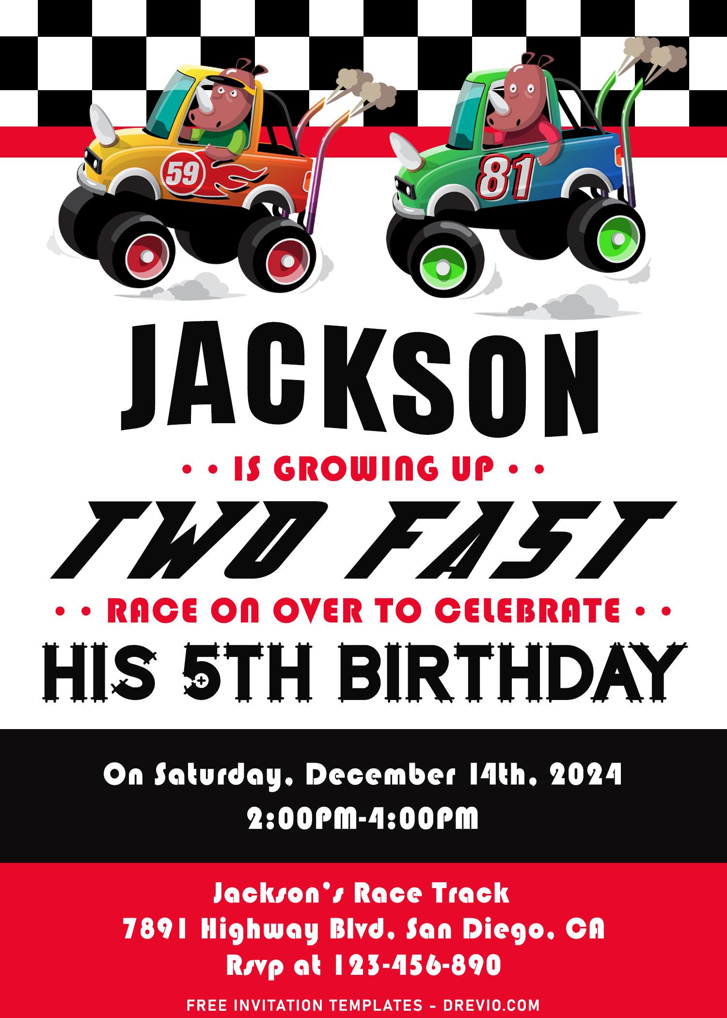 Growing up Two Fast Birthday Invitation Template Racing Car 
