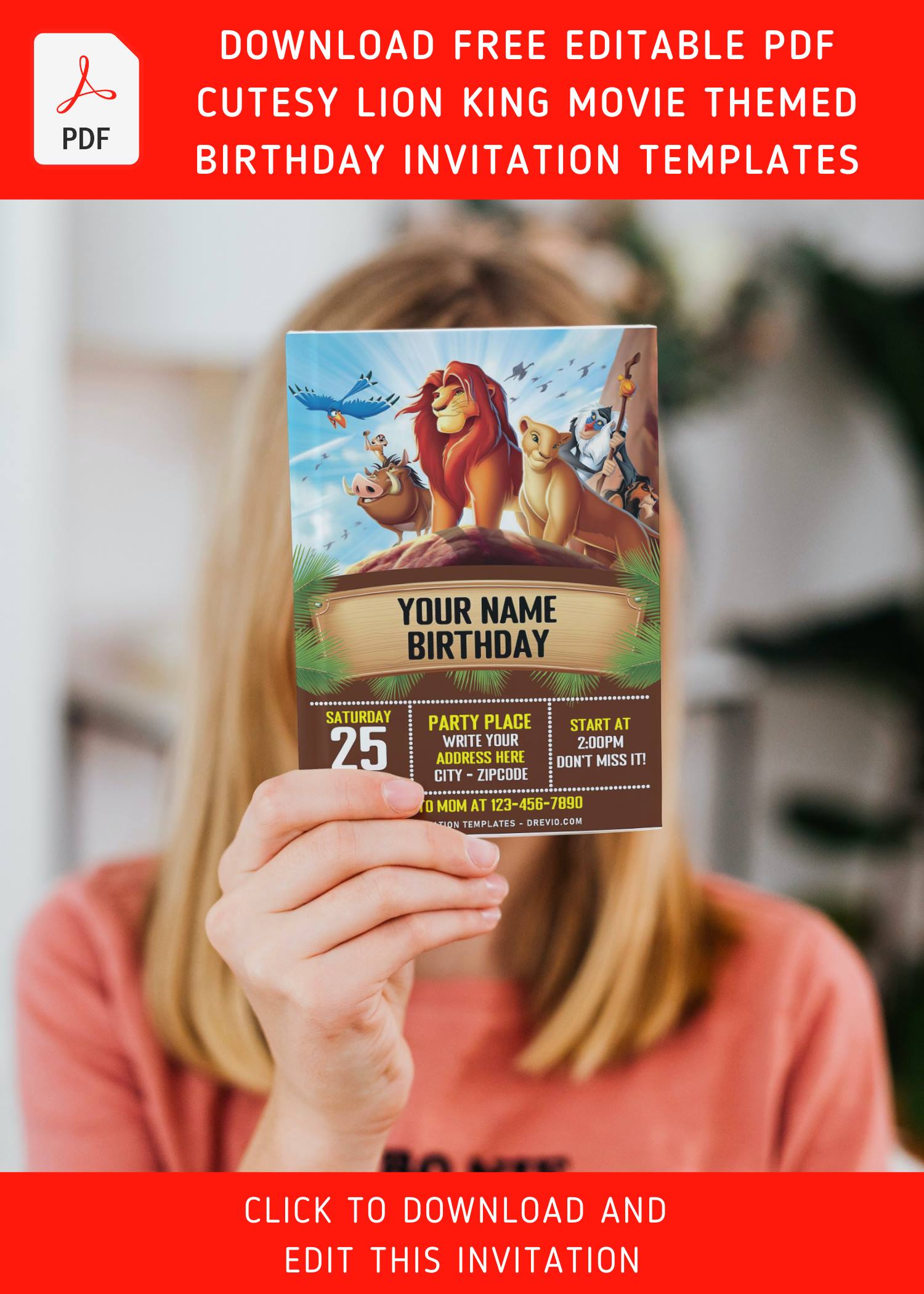 Lion King Birthday Invitation, Simba, Boy, Digital or Printed